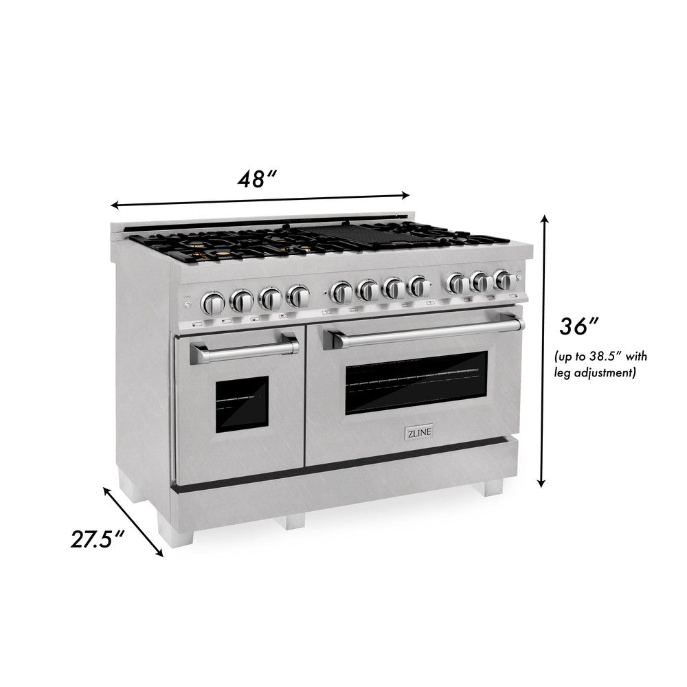 ZLINE 48-inch 6.0 cu. ft. Dual Fuel Range with Gas Cooktop & 2 Electric Ovens - Satin Stainless Steel with 6 Brass Burners (RAS SN BR 48) | Professional Kitchen Appliance for Home Chefs & Cooking Enthusiasts