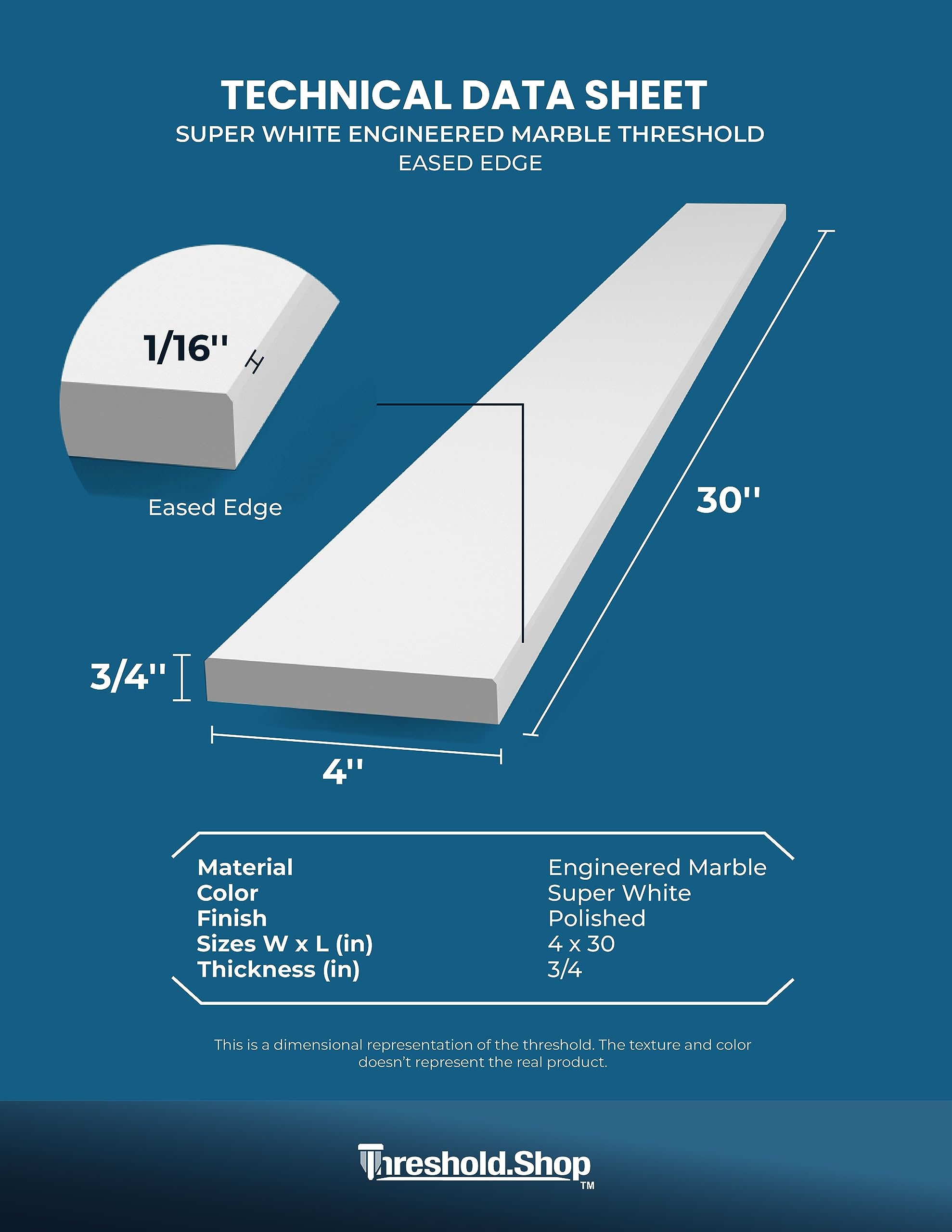 Premium White Engineered Marble Threshold - 4