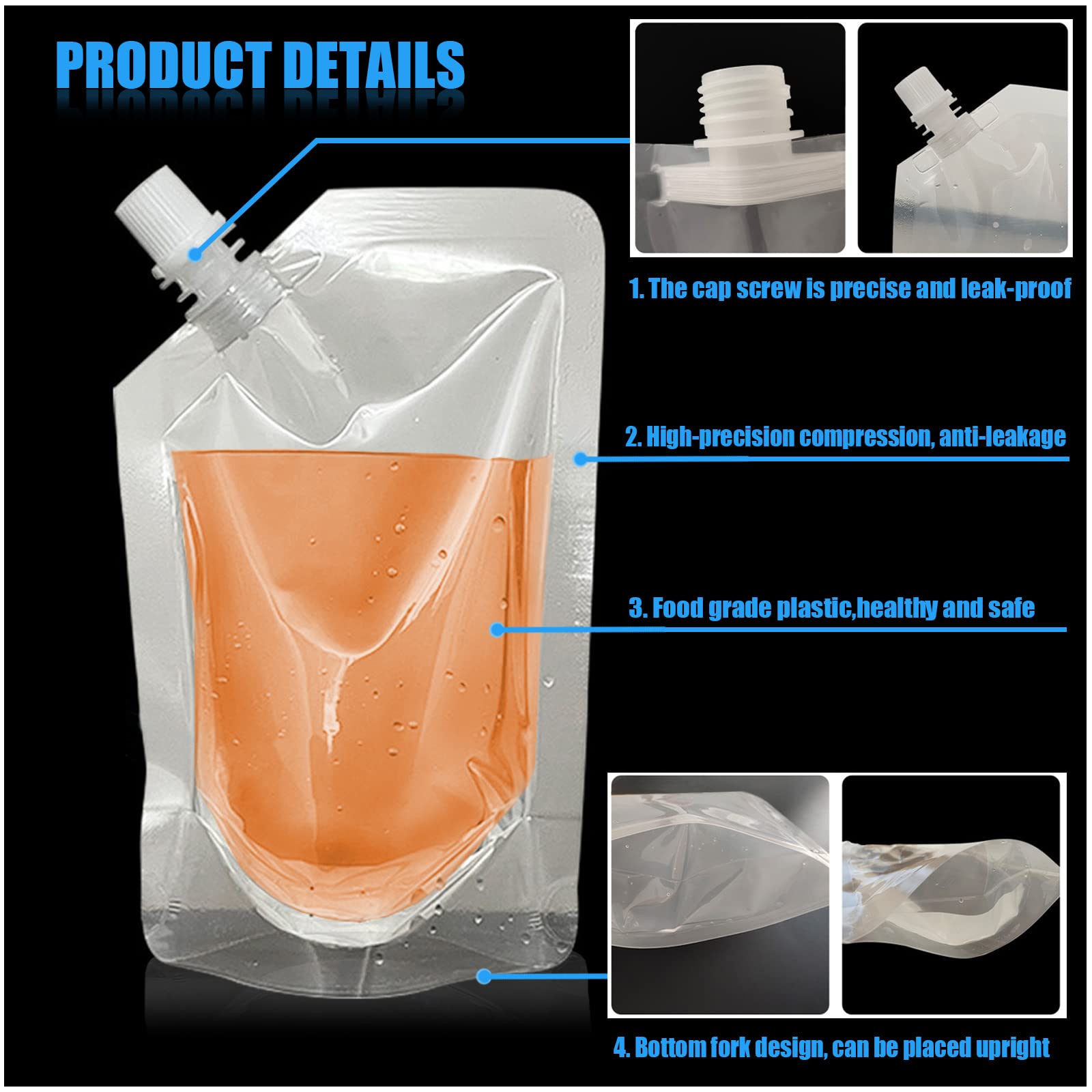6-Piece Reusable Plastic Drink Flasks Set with Funnel - 8oz Each - Perfect for Travel, Camping & Outdoor Adventures - BPA-Free Leakproof Containers for Liquids