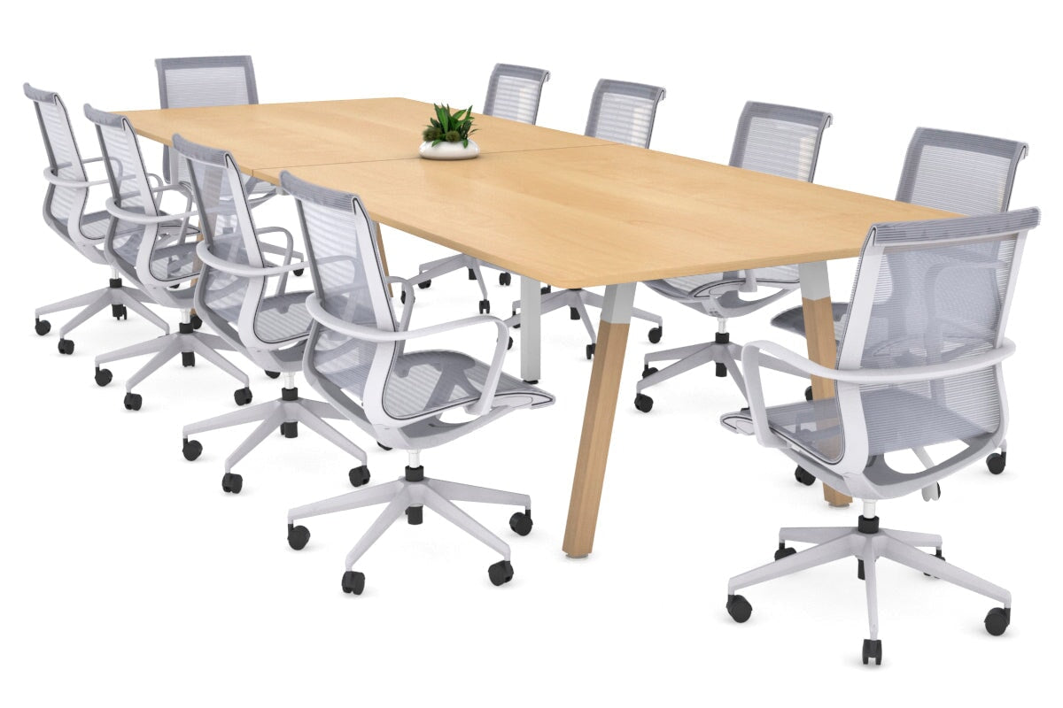 Modern Boardroom Table with Quadro A Wood Legs & Rounded Corners - 3200L x 1100W Conference Table for Office Meetings & Executive Workspaces