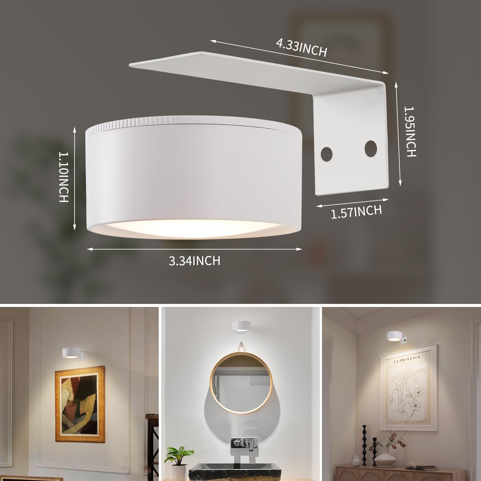 3 Pcs Battery Operated LED Picture Lights for Wall Art - Wireless Magnetic Gallery Lighting with 3 Modes & Dimmable Timer - Perfect for Paintings, Posters, Photos and Home Decor (White)