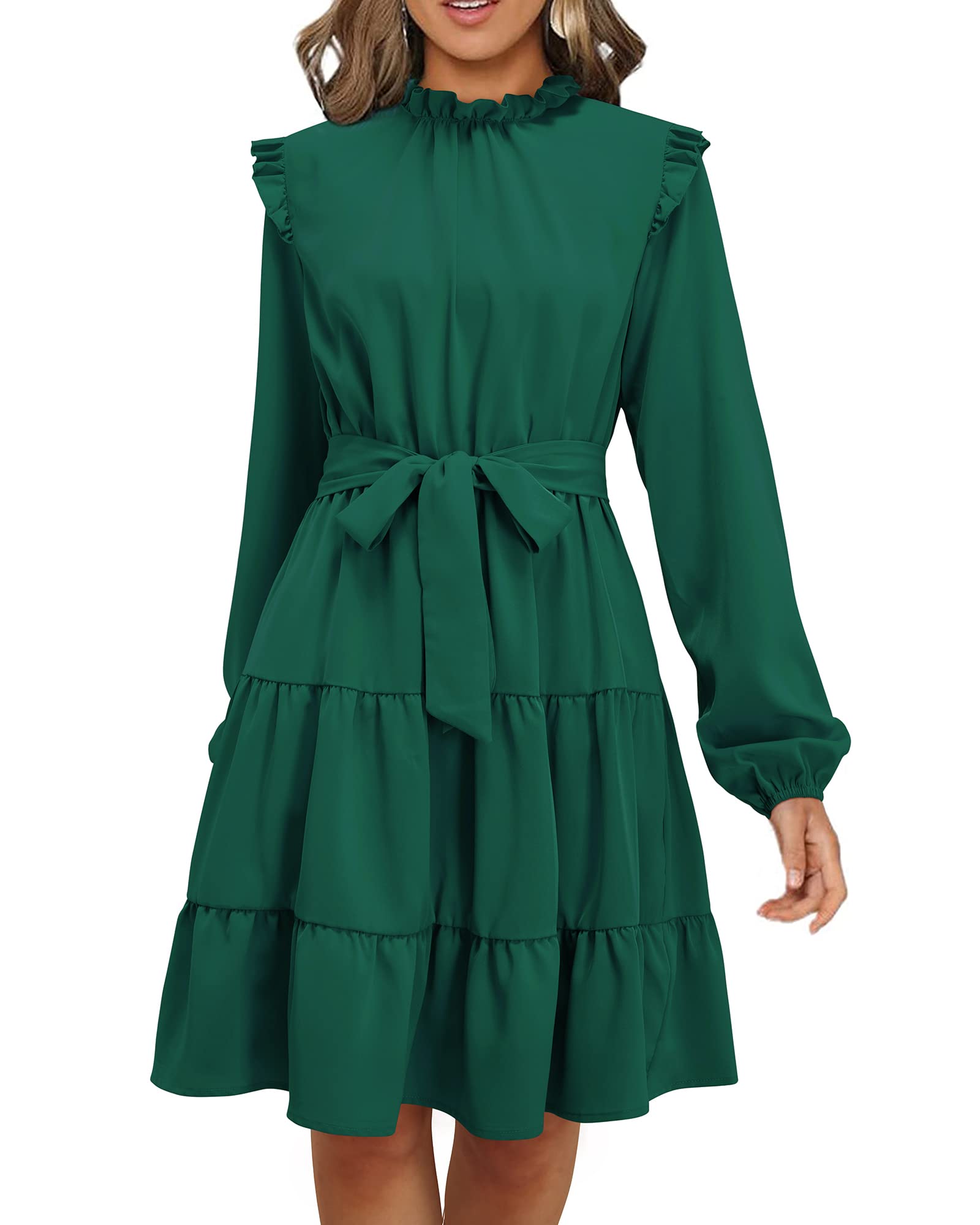 Elegant Long Sleeve Ruffle Mock Neck Mini Dress for Women - Wedding Guest, Cocktail Party & Formal Occasions | Flattering Casual Dress for Date Night & Special Events 2023