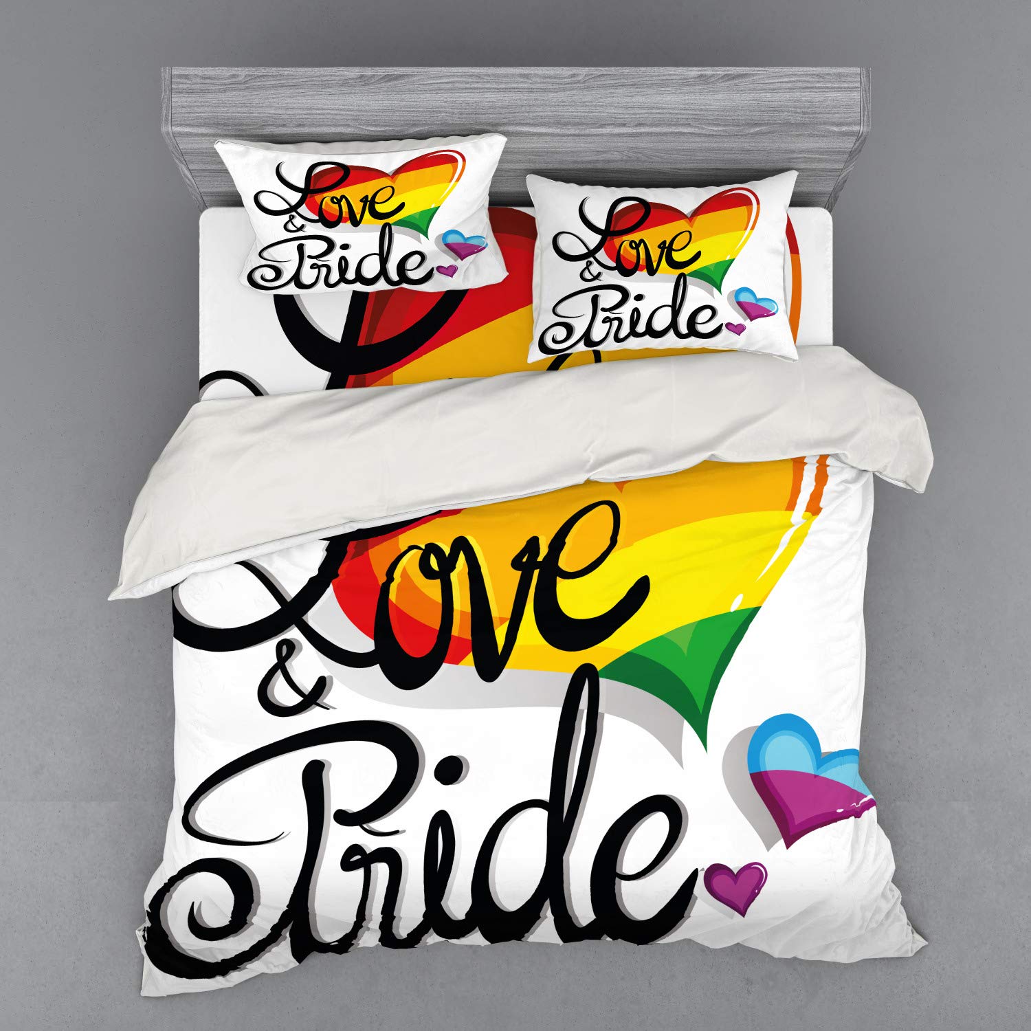 Ambesonne Pride Duvet Cover Set - Vibrant Big & Little Hearts LGBTQ+ Romantic Design Love & Pride | 4-Piece King Size Bedding Set with Shams & Fitted Sheet | Multicolor | Perfect for Pride Month, LGBTQ+ Weddings & Rainbow-Themed Bedrooms