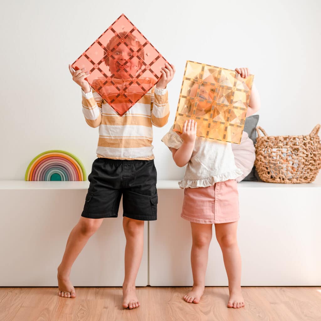 Connetix Magnetic Tiles Pastel Lemon & Peach Base Plate 2 Pack - STEM Educational Building Toys for Kids, Perfect for Classroom & Home Play