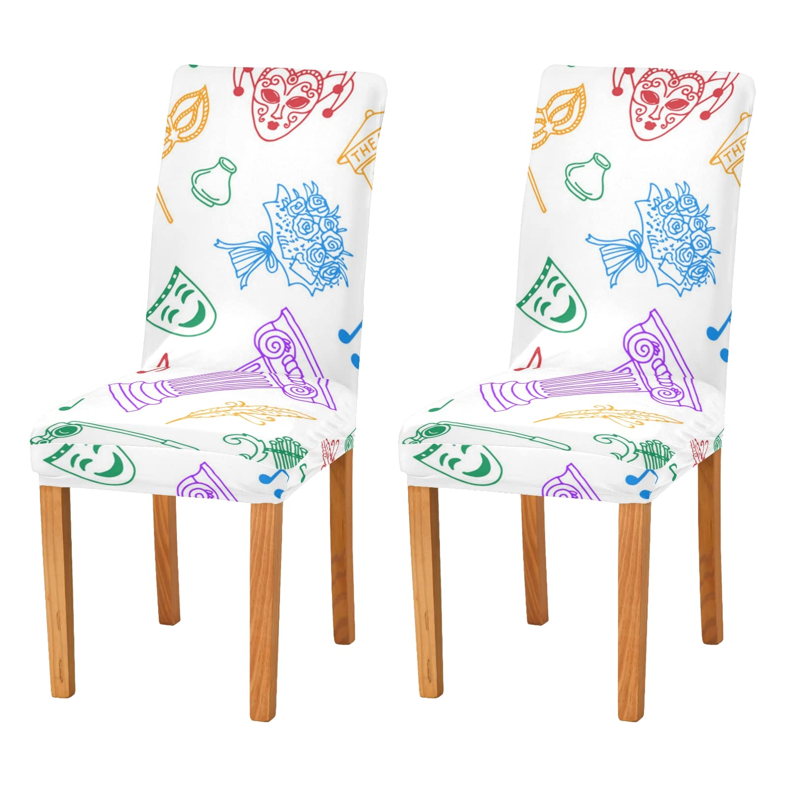 Xigua Stretch Spandex Chair Covers Set of 4 - Mardi Gras Dining Room Chair Slipcovers for Party, Wedding & Home Decor