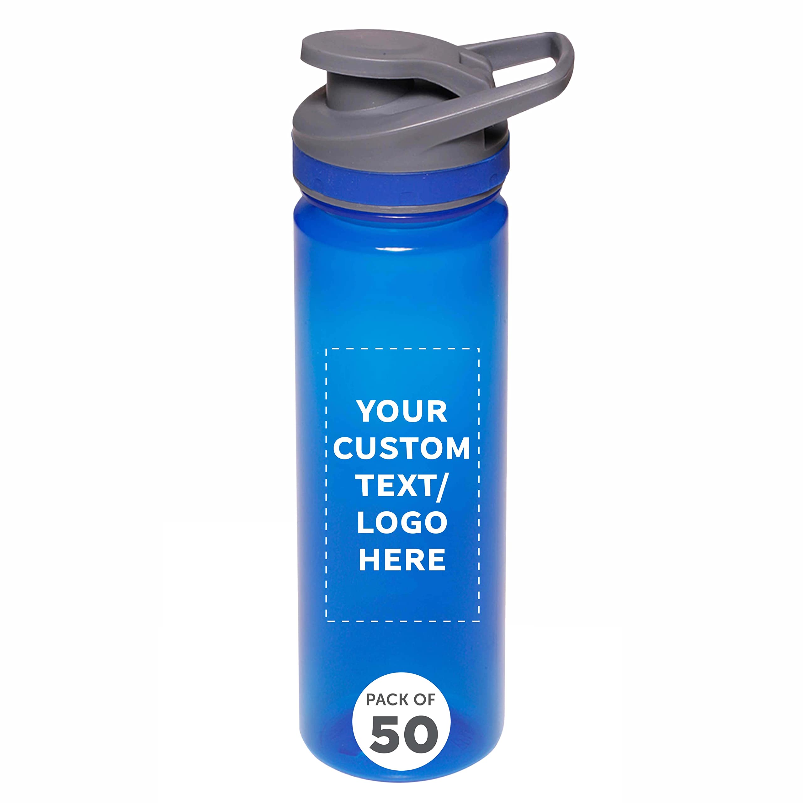 Custom Sports Water Bottles 22oz (Set of 50) - Personalized Bulk Pack - Reusable & Leakproof with Lids - Blue - Perfect for Team Sports, Gym, Schools & Corporate Events