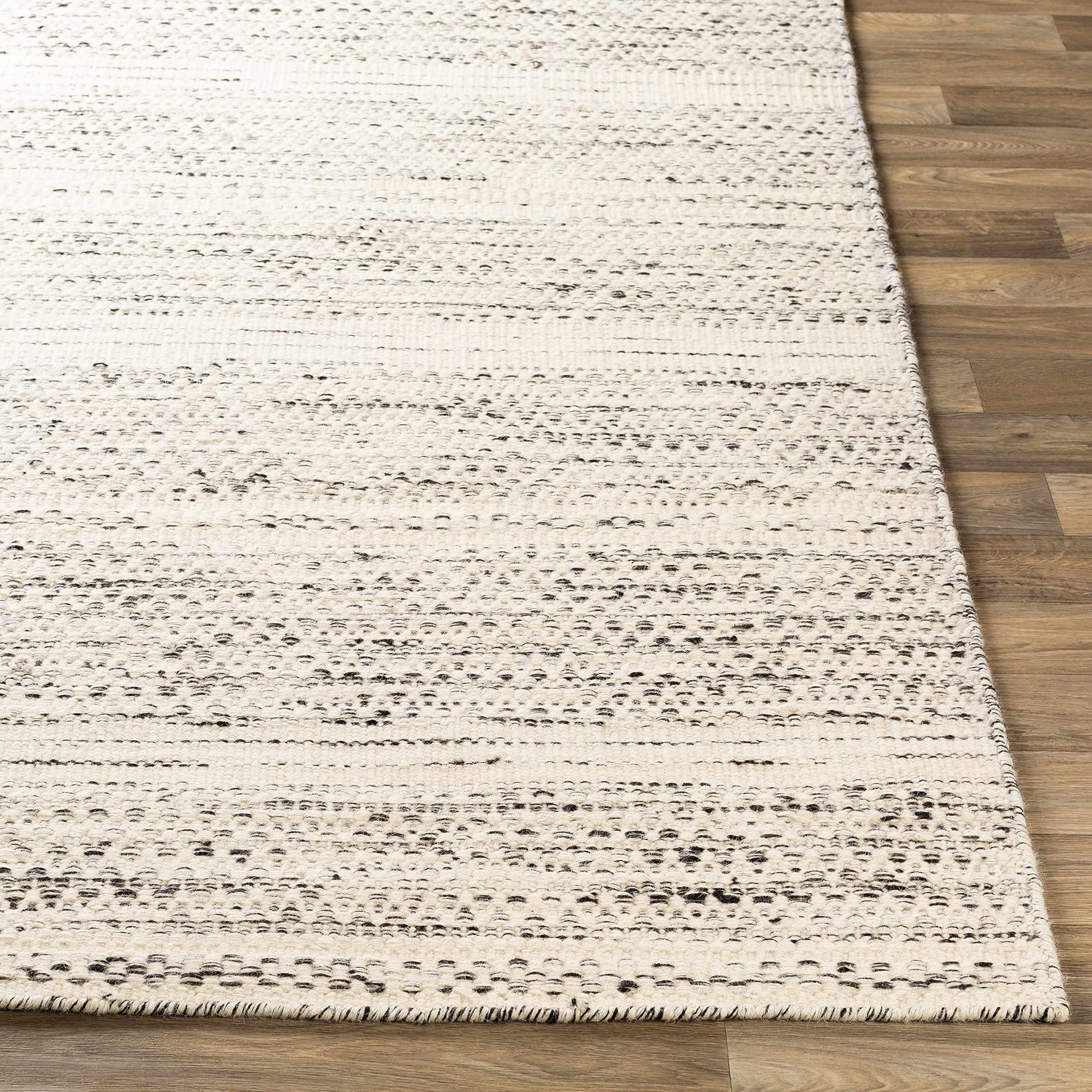 Hauteloom Williford Boho Handwoven Wool Natural Fiber Soft Area Rug - Traditional Farmhouse High Pile Braided Carpet for Living Room, Bedroom, Dining Room - Black, Cream, Beige - 8' Square - Cozy Home Decor & Boho Chic Style Accent