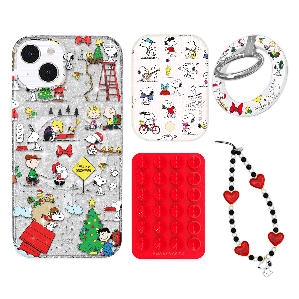 Snoopy Christmas Glitter iPhone Case with Grip - Cute Holiday Phone Cover for iPhone 13/14/15 Pro Max - Perfect for Christmas Gifts & Winter Travel Accessories