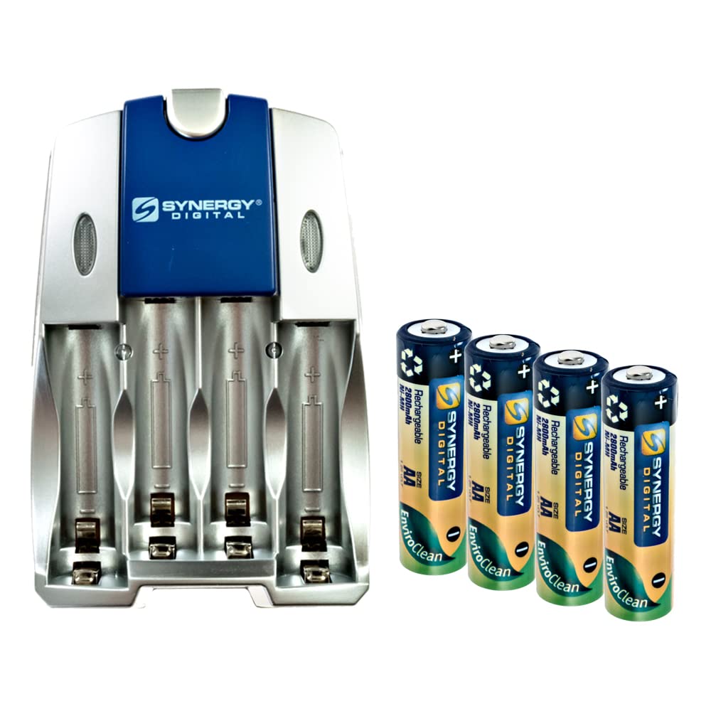Synergy Digital Accessory Kit for Kodak Pixpro FZ45 Camera - 4-Pack 2800mAh Rechargeable AA Ni-MH Batteries with EU Adapters | Perfect for Travel Photography & Backup Power