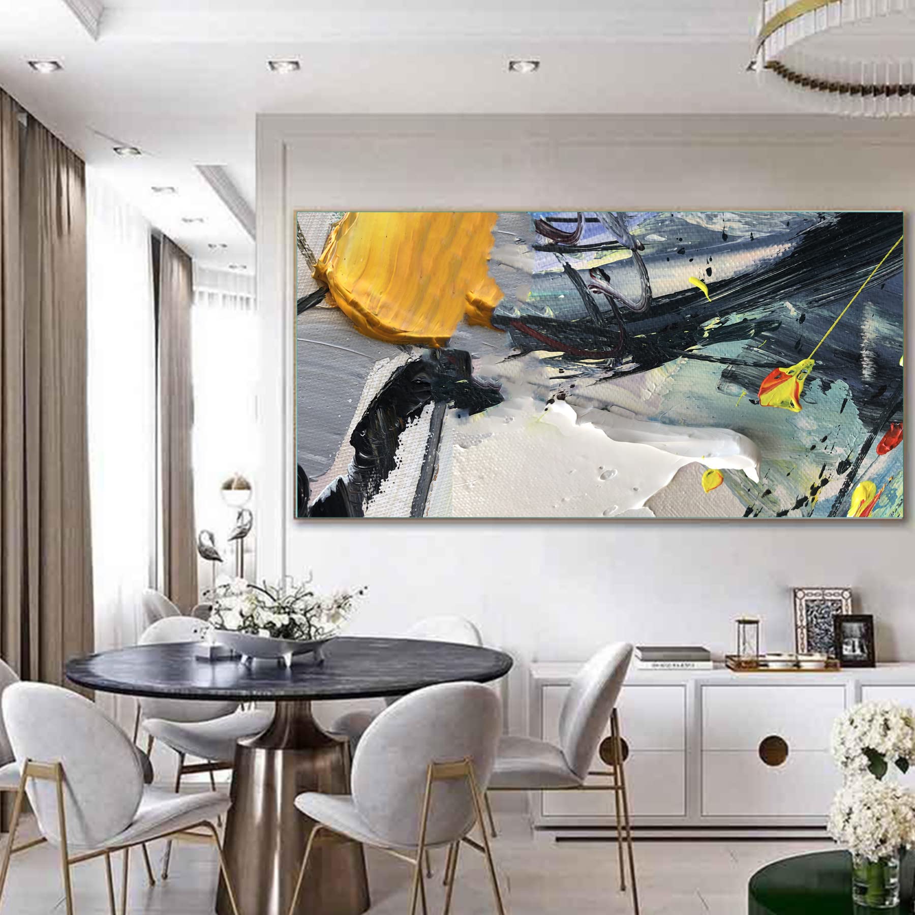 KSALPCH 100% Hand-Painted Original Abstract Oil Painting - 64x32 Inch Unframed Wall Art Decor for Living Room, Bedroom & Office - Textured Modern Artwork Perfect for Hannukah Gifts & Home Decoration