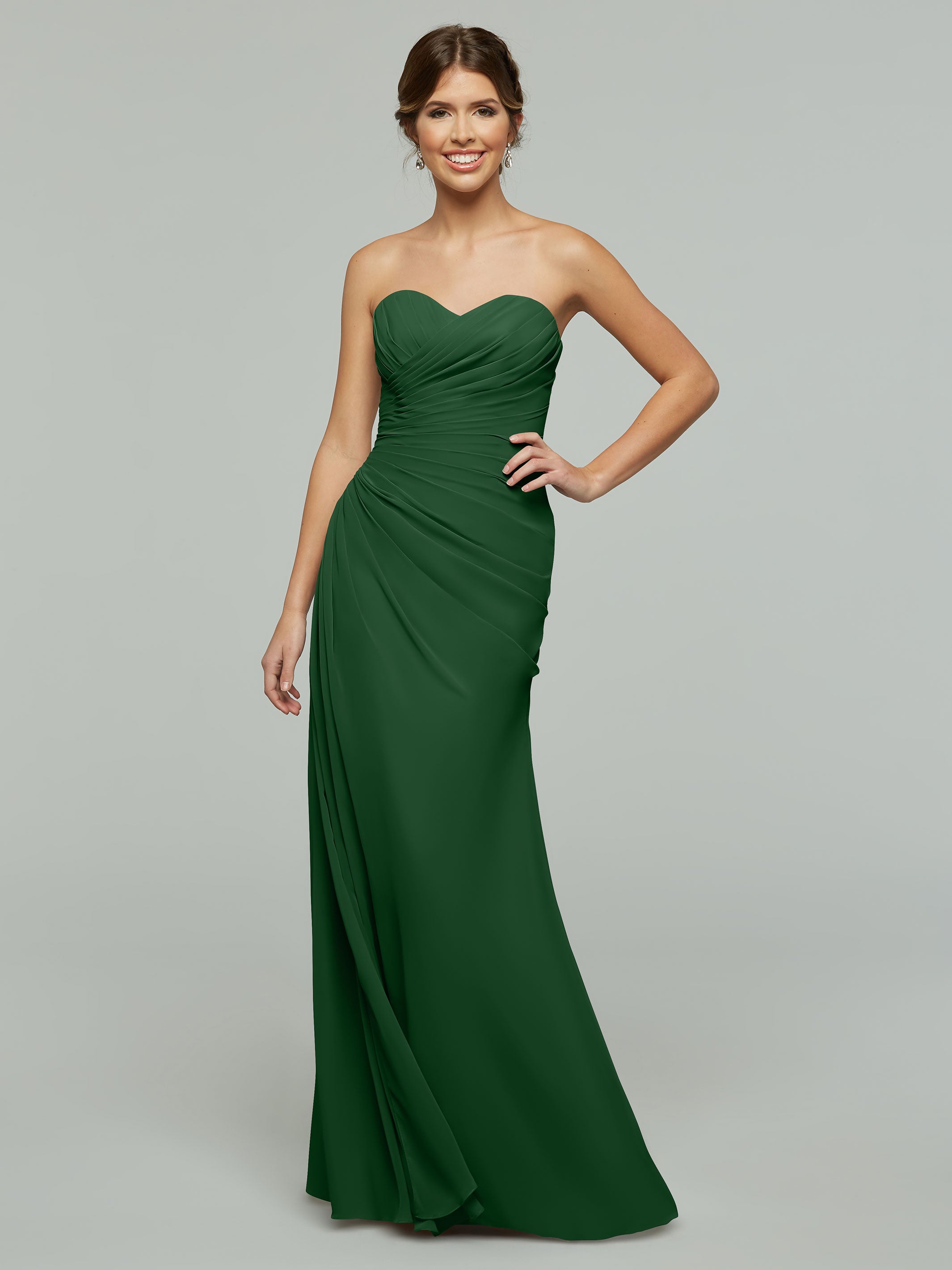 80028 1 Strapless Sweetheart Chiffon Bridesmaid Dress With Ruching - Elegant Formal Gown for Weddings, Prom & Special Occasions