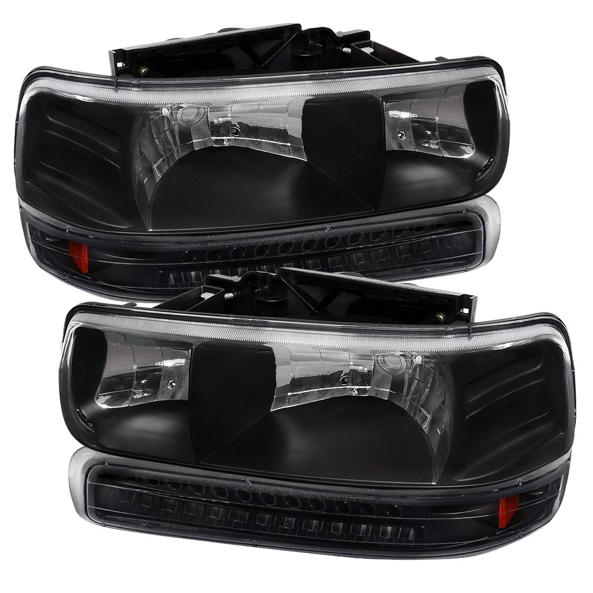 CarPartsInnovate Black LED Headlights & Bumper Signal Pair for 1999-2006 Vehicles | Upgrade Your Car Lighting for Night Driving & Enhanced Style