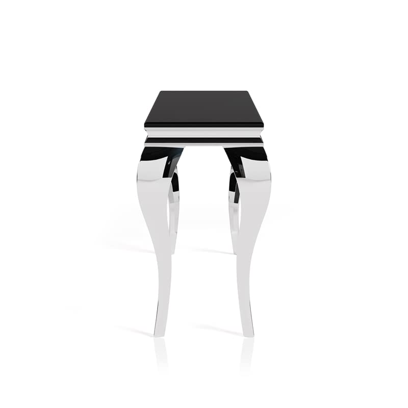 Furniture of America Alang Glam Glass Top Sofa Table - Black & Silver Finish - Modern Living Room & Lounge Accent Table