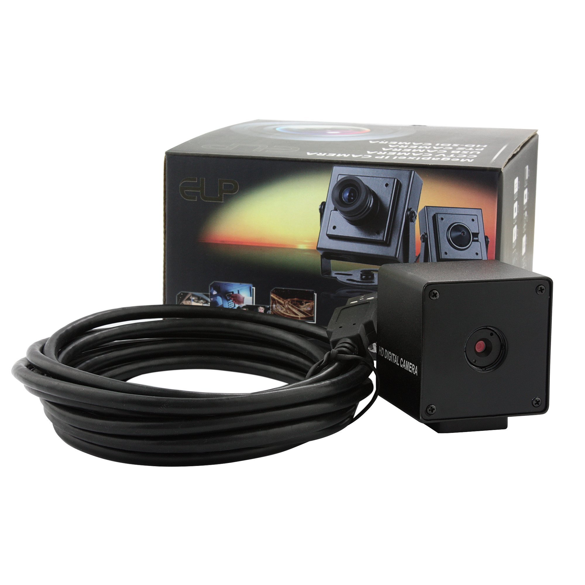 ELP Mini Box Fisheye Lens Camera - 170° Wide Angle Security Camera, 5MP HD for Desktop & Laptop Webcam - Perfect for Home Security, Baby Monitoring & Video Conferencing