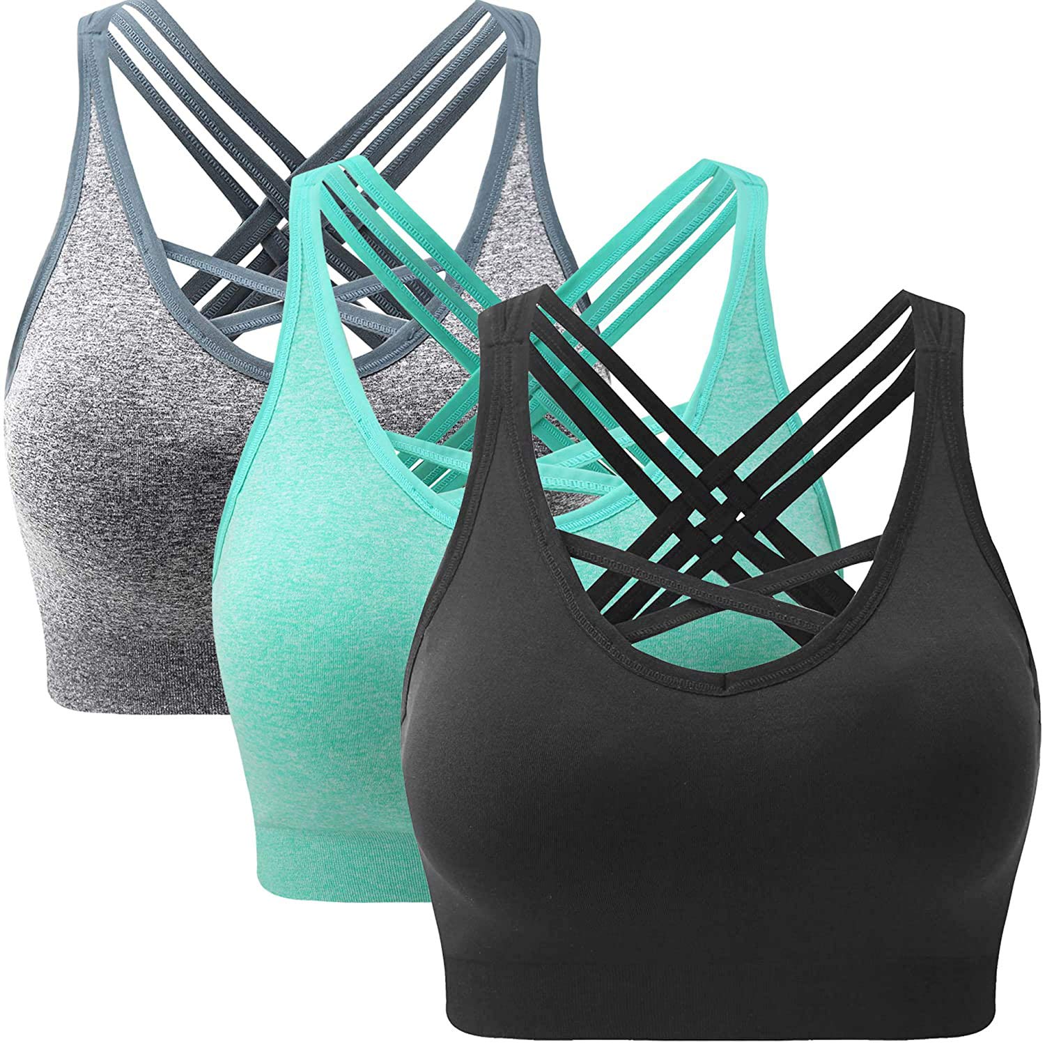 ANGOOL Women's Strappy Sports Bras - Medium Support Wirefree Yoga Bra for Running, Workout & Activewear | Comfortable & Breathable for Gym, Yoga & Fitness