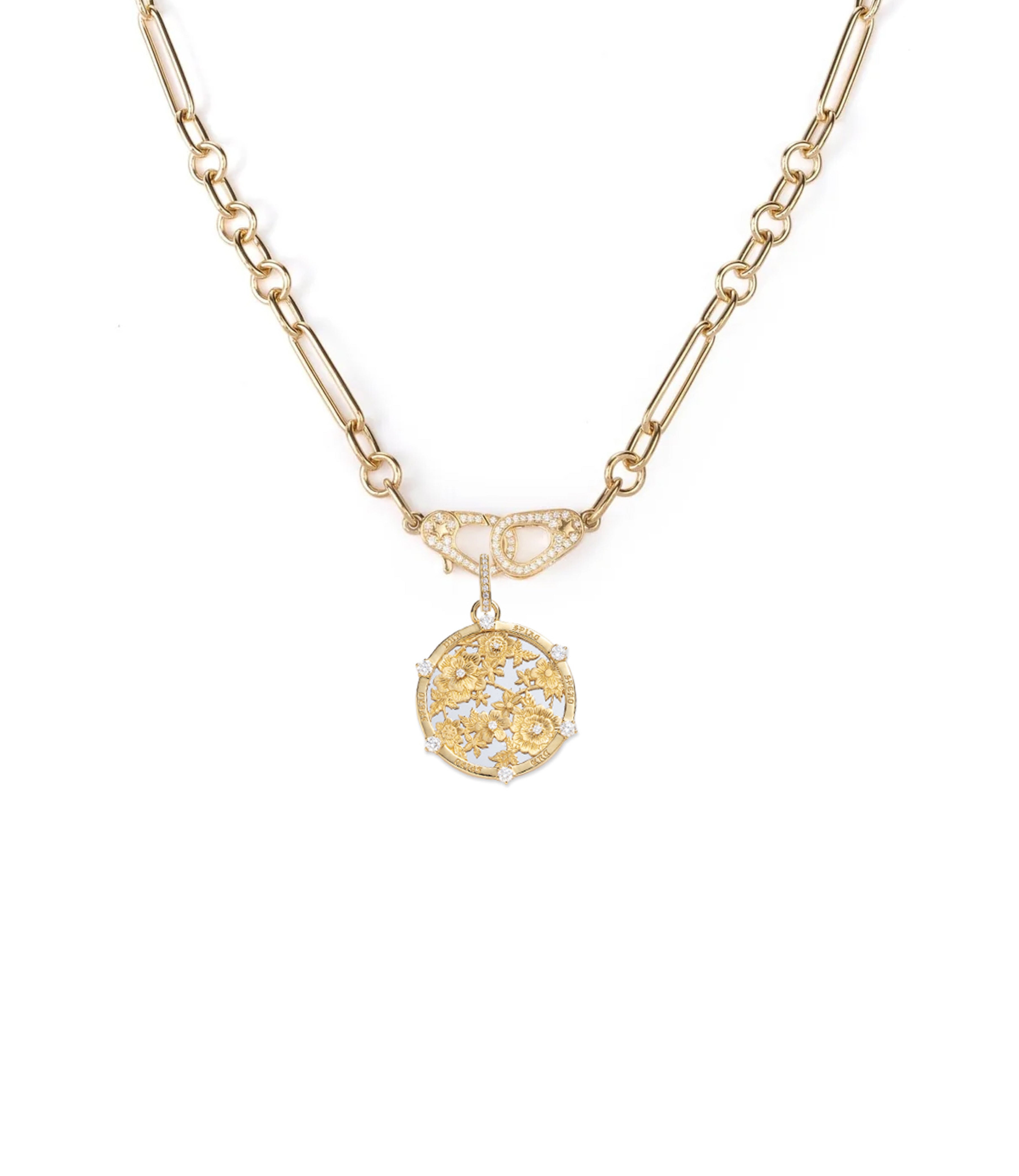 Floral Screen Resilience Sister Hook Small Mixed Clip Necklace - Mixed Gold with Diamonds for Women | Elegant Jewelry Gift for Birthday, Anniversary & Special Occasions