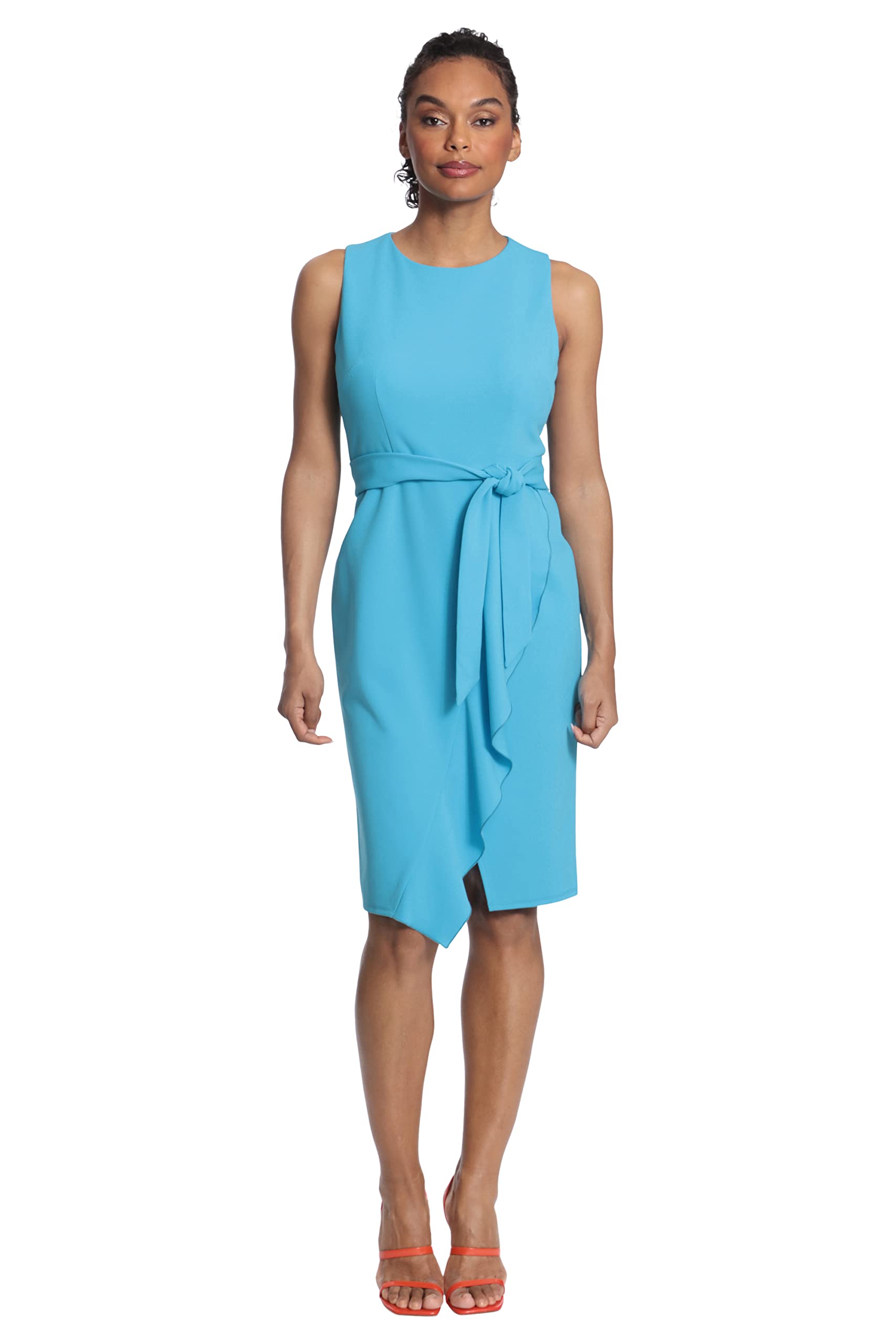 Donna Morgan Women's Sleeveless Wrap Dress with Waist Tie & Flowy Ruffle Skirt - Elegant Summer Cocktail Party & Wedding Guest Dress