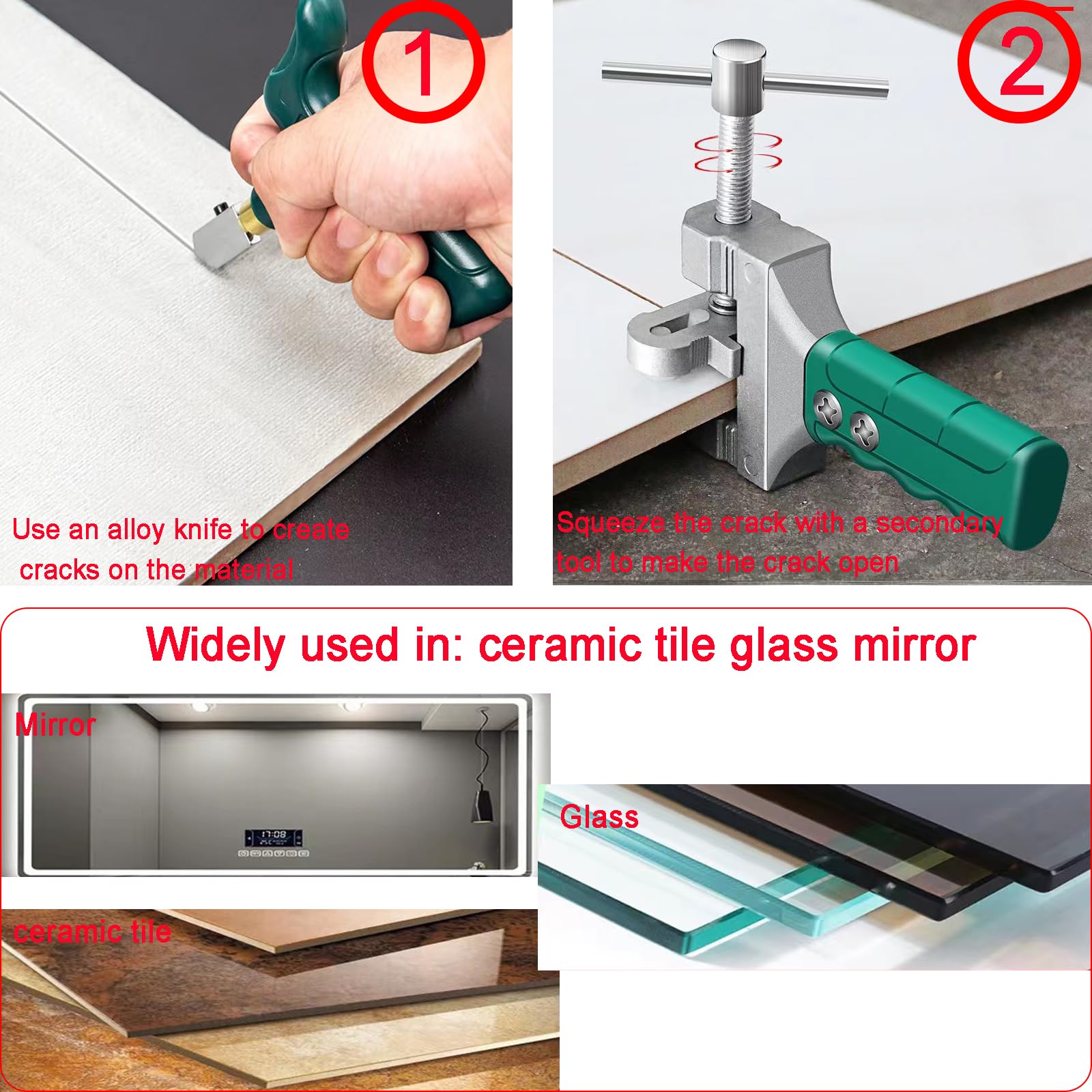 12-Piece Glass & Tile Cutter Tool Set - Professional Mirror Cutting Kit with Ceramic Tile Cutter - Perfect for DIY Home Projects, Glass Art, and Bathroom Renovations