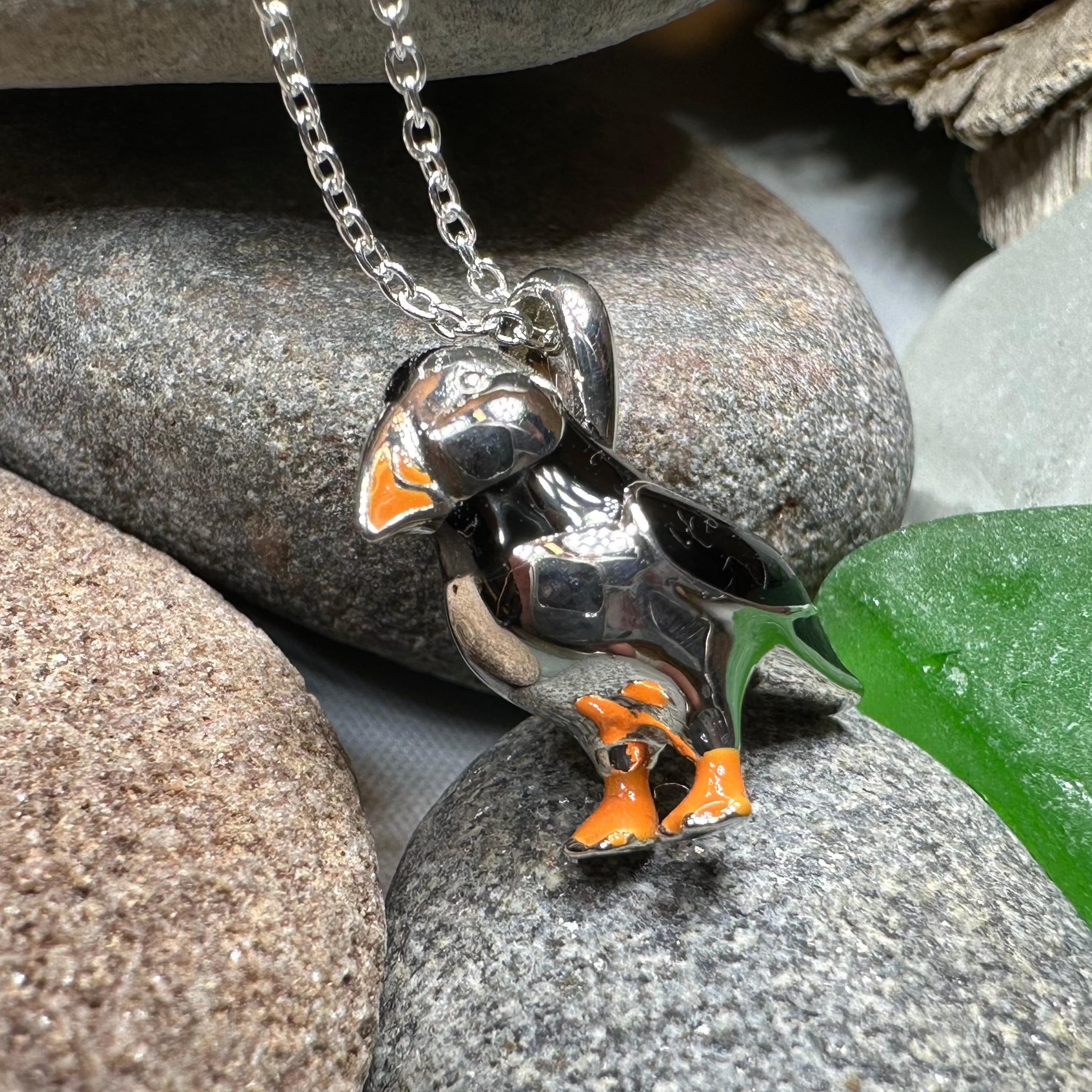 Handmade Enamel Puffin Pendant Necklace - Cute Bird Jewelry Gift for Women - Perfect for Casual Wear, Date Nights & Nature Lovers