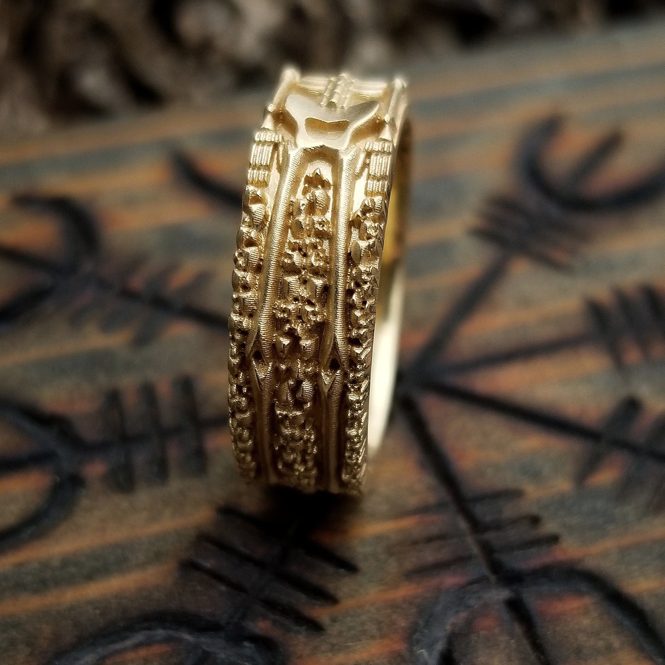 14k Gold Ladies Skeleton Wedding Band - Gothic Style 'Till Death Do Us Part' Ring for Women - Perfect for Gothic Weddings, Dark Romance, Halloween & Alternative Fashion