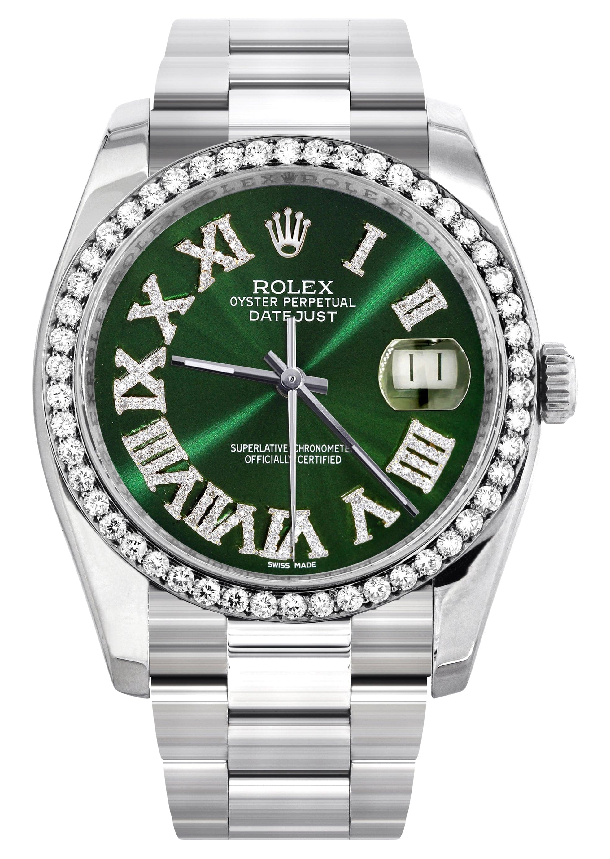 Rolex Datejust 36mm Men's Watch - Green Roman Diamond Dial, Oyster Band, Stainless Steel, Luxury Timepiece for Business & Formal Occasions