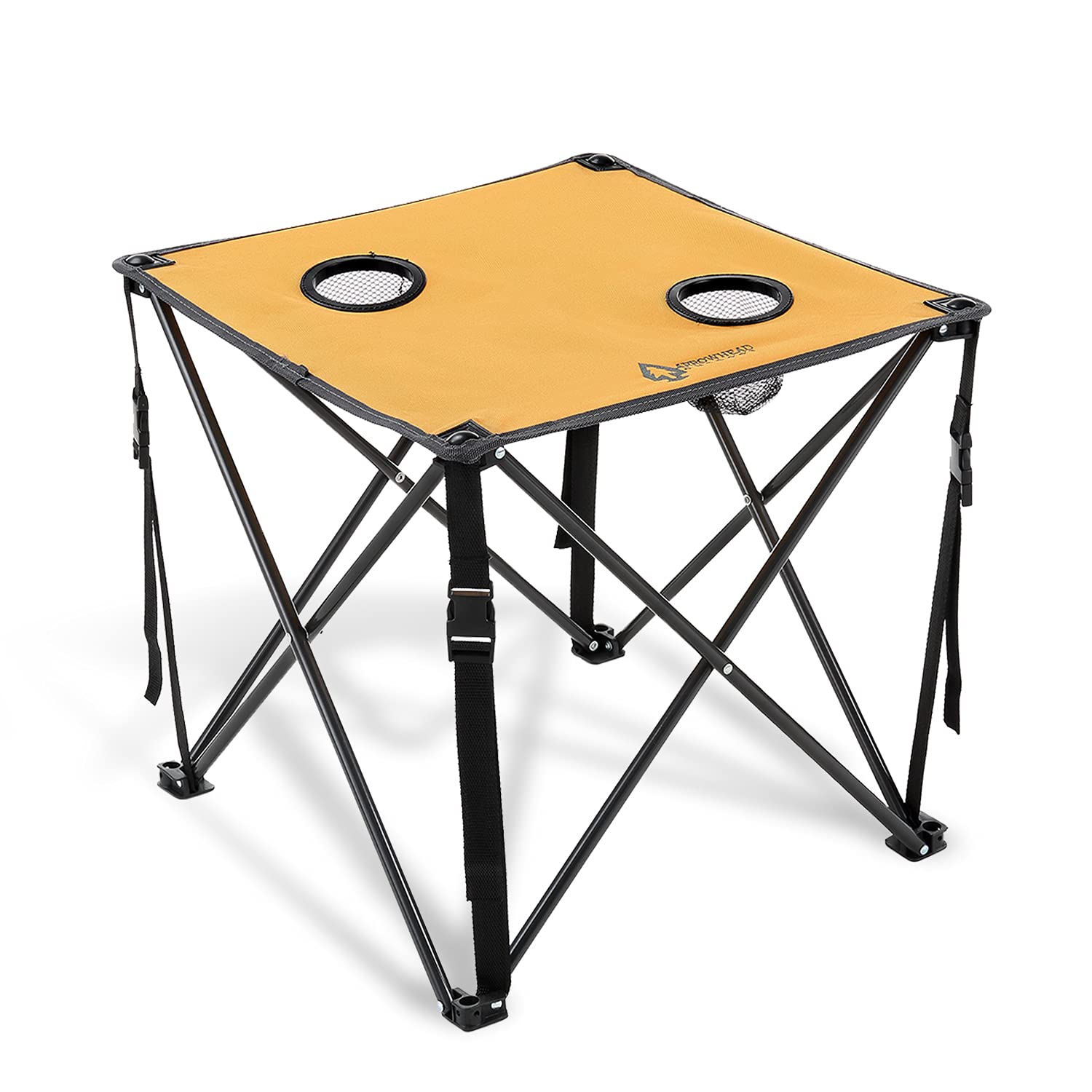 ARROWHEAD OUTDOOR 26” Heavy-Duty Folding Camping Table with 2 Cup Holders, Compact Square Design, Steel Frame, 600D Canvas, Carrying Case, USA Support – Perfect for Camping, Picnics, and Outdoor Adventures