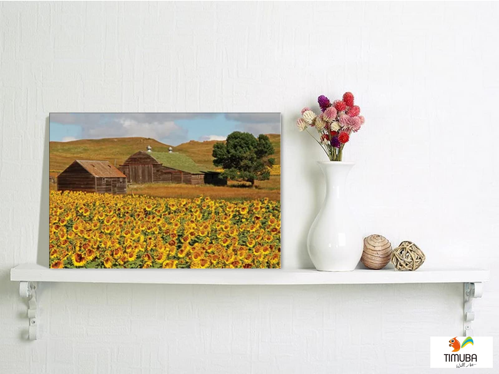 Sunflower Wall Art - Yellow Sunflowers Field Canvas Painting, Framed Nature Landscape Print for Kitchen & Bathroom Decor (18x24 Inches) - Perfect for Farmhouse, Boho & Modern Home Decoration