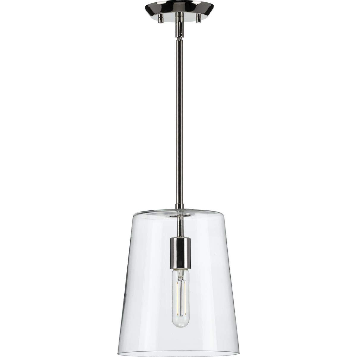 Clarion Collection 1-Light Clear Glass Coastal Pendant Light Fixture in Polished Nickel - Perfect for Kitchen Island, Dining Room, or Entryway Lighting