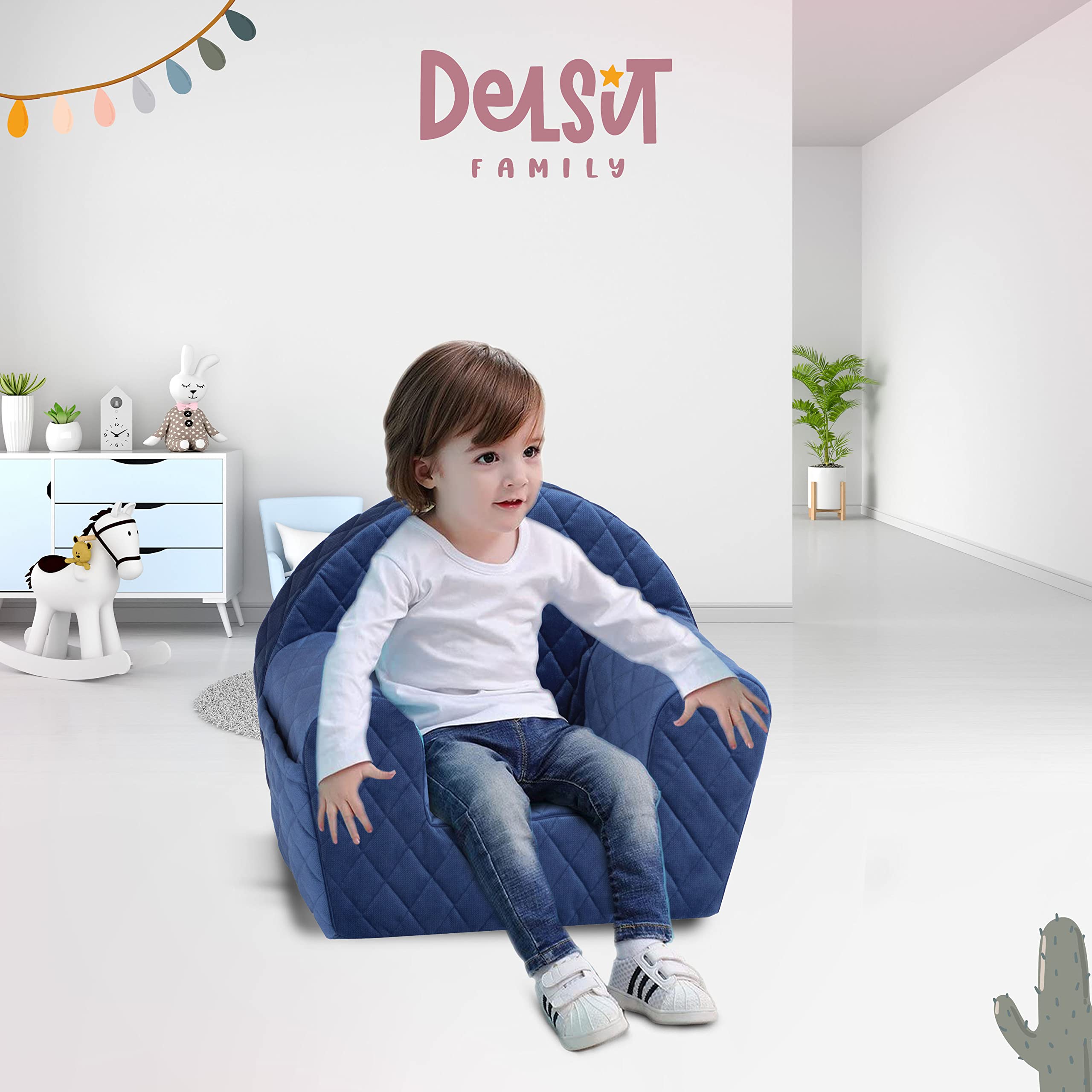 Delsit Kids Chair for Toddlers - Soft & Lightweight Armchair with Removable Cover - Easy-to-Move Children's Chair for Playrooms, Bedrooms & Daycare - Quilted Diamond Design (Made in Europe) - Perfect for Reading, TV Time & Play Areas