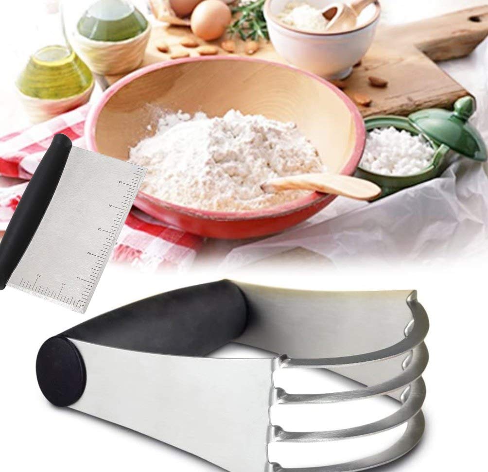 Stainless Steel Pastry Blender & Dough Scraper Set - 2PC Baking Tools for Pie Crust, Pizza Dough & Cookie Making - Perfect for Home Bakers & Professional Kitchens