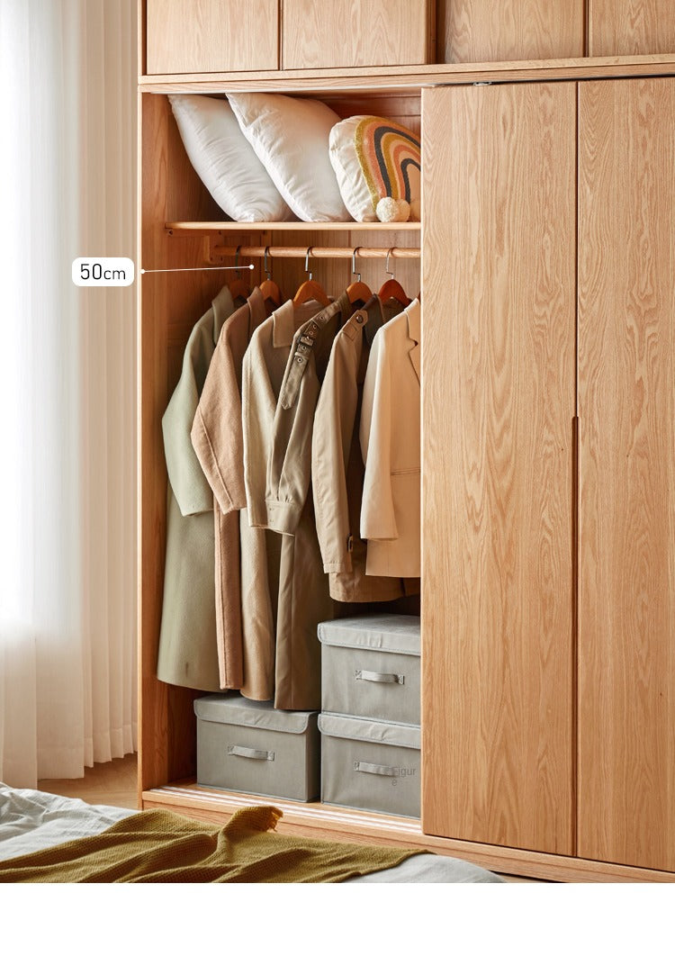 Solid Oak Wood Sliding Door Wardrobe - Durable & Stylish Closet Storage for Bedroom, Living Room, and Office Organization