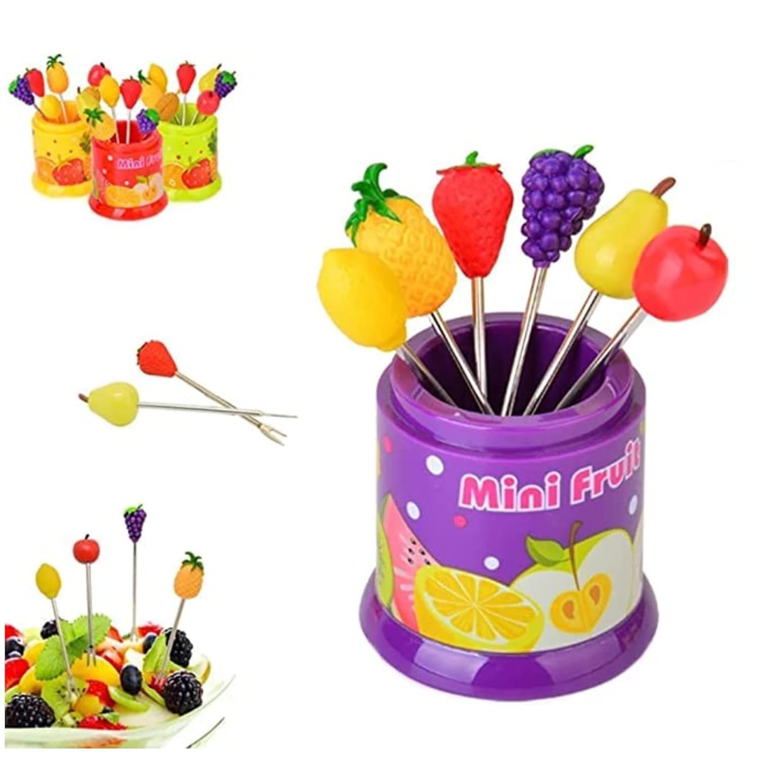 S SINDHIA® 6-Piece Colorful Fruit-Shaped Toothpicks for Kids - Perfect for Snacks, Cakes, Desserts & Fruit Salads | Fun & Safe Fruit Forks for Parties, Picnics & Family Gatherings