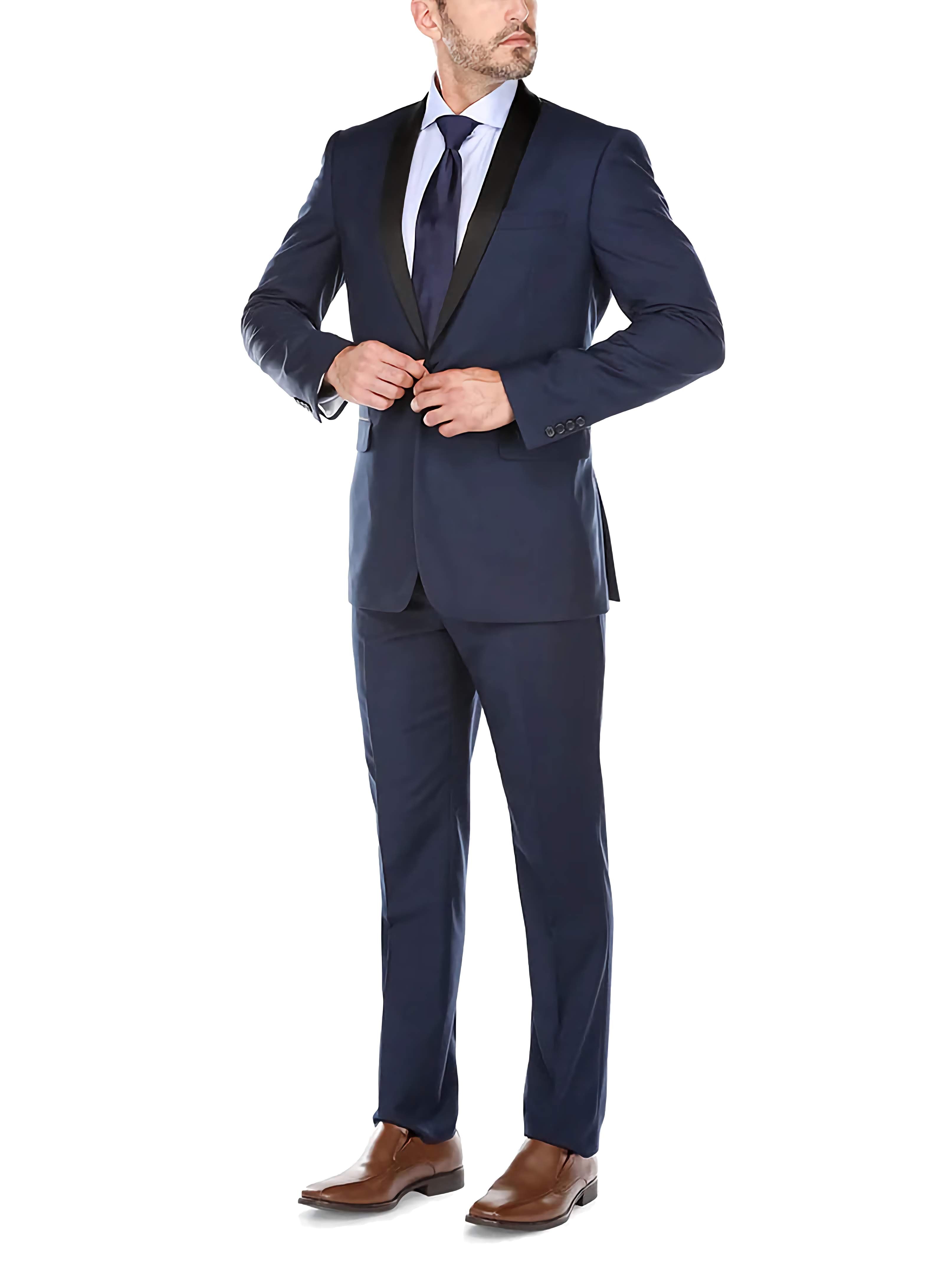 Blue 2-Piece Tuxedo with Shawl Lapel - Slim Fit Men's Suit for Weddings, Prom & Formal Events