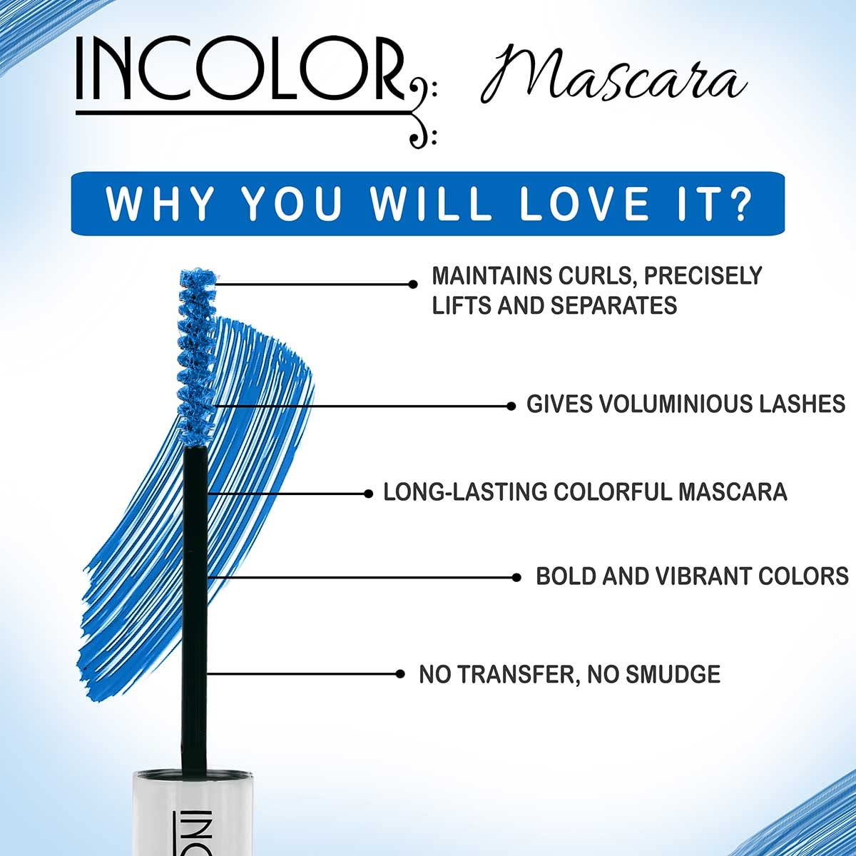 INCOLOR Lightweight Natural Mascara - Smudge Proof, Long Lasting Vegan Eye Makeup (Blueberry Pop, 6ml) for Everyday Wear & Professional Use | Perfect for Office, Parties & Special Occasions