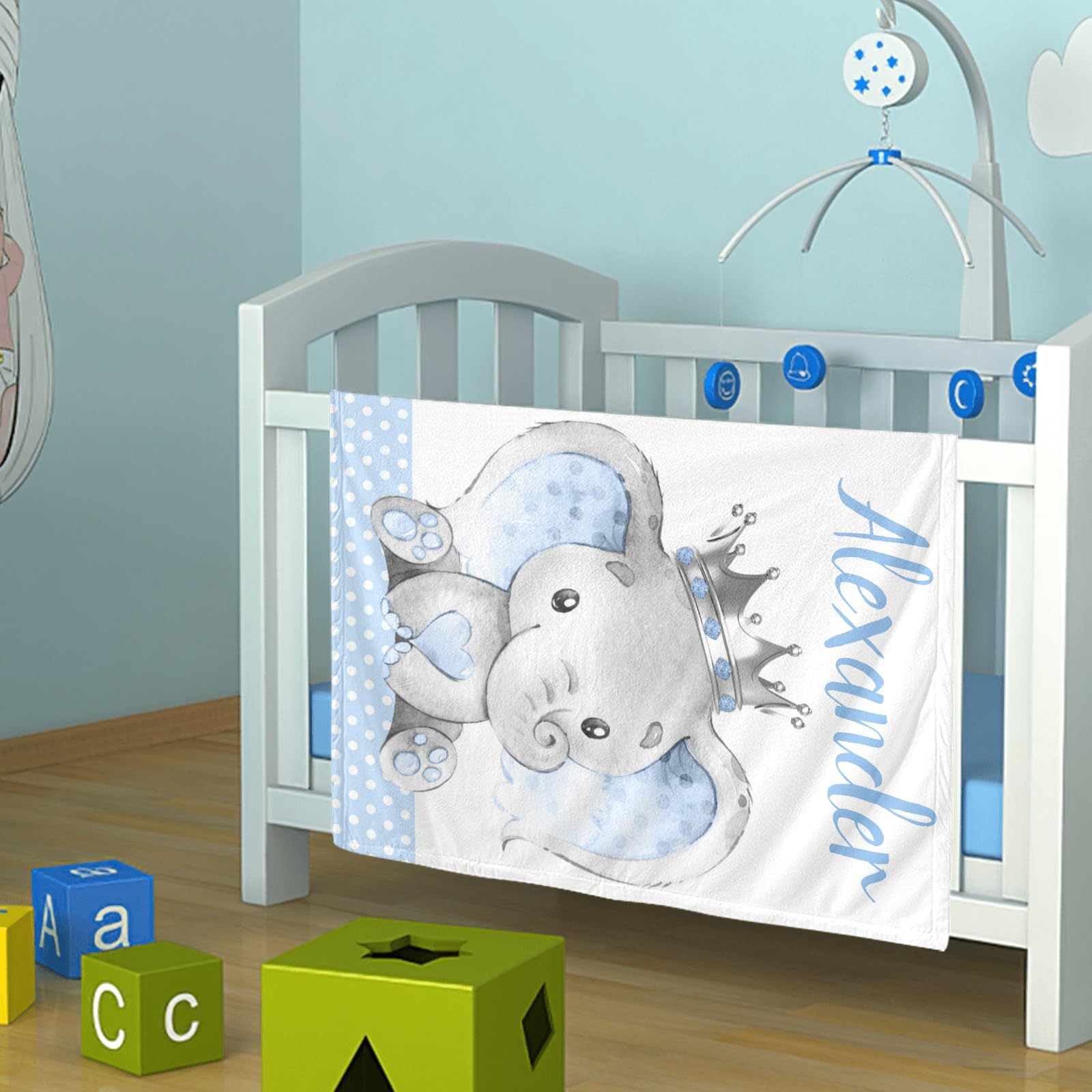 Personalized Baby Blanket with Name - Custom Elephant Design Super Soft Blanket for Newborn Boys & Girls - Perfect Baby Shower Gift, Nursery Decor & Cozy Swaddle Blanket for Infants