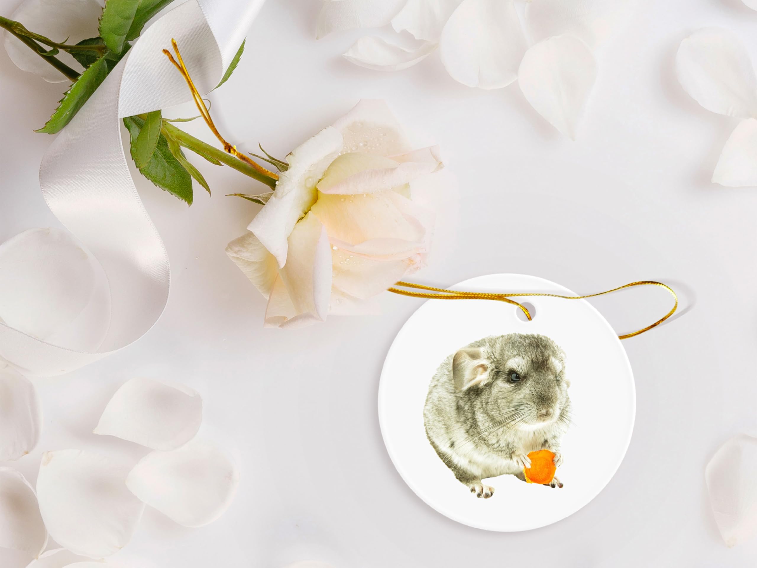 Chinchilla 2 Ceramic Ornament - 3 Inch Round Christmas Tree Decoration - Handmade Ceramic Holiday Ornament for Xmas Tree, Gift Exchange & Festive Home Decor