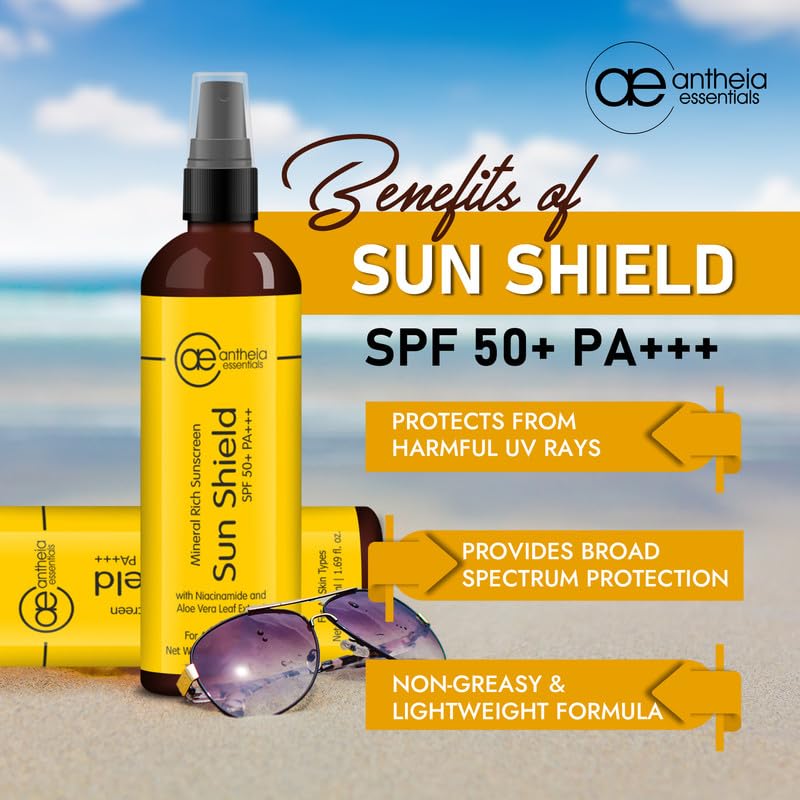Antheia Essentials SPF 50 PA+++ Sunscreen for Women - Broad Spectrum Protection, No White Cast, Sensitive Skin Friendly with Dewy Finish - 50ml | Daily Face Moisturizer for Outdoor Activities, Beach & Travel