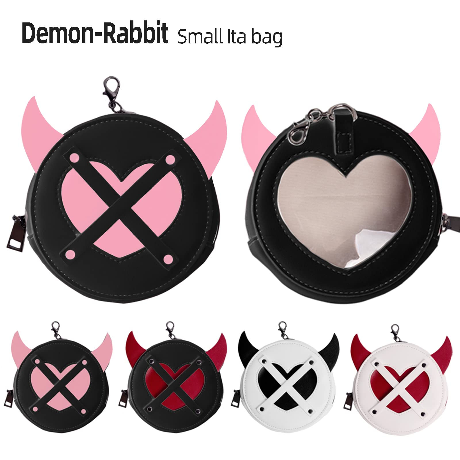 YOU WIZV Cartoon Demon Wing Round Itabag - Small Crossbody Waist Bag for Cosplay, Anime Conventions & Gothic Fashion | Perfect for Makeup, Jewelry, Keys & Accessories Storage