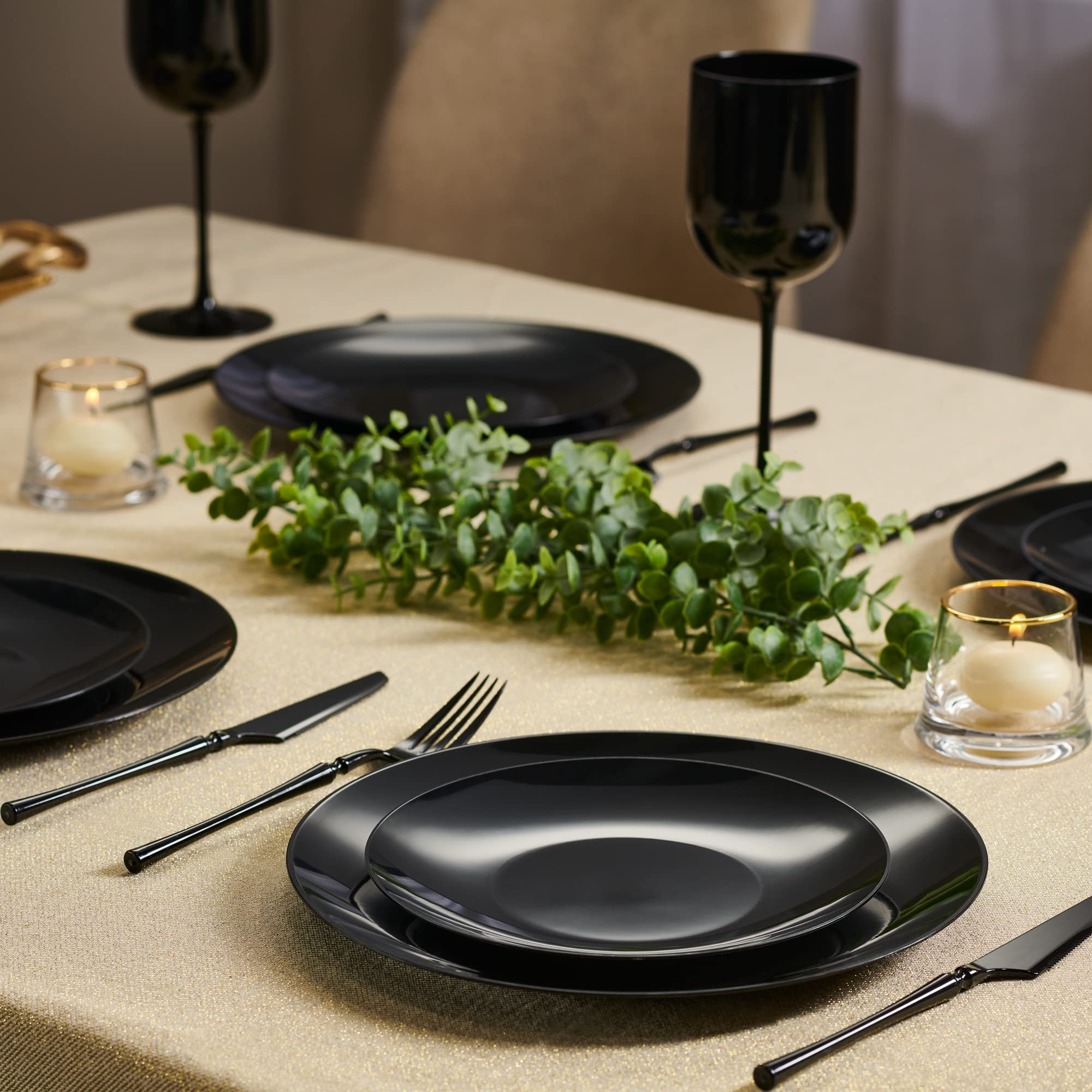 PLASTICPRO 128-Piece Black Plastic Party Plate Set - 64 Small 7-Inch & 64 Large 10-Inch Plates - Heavyweight Disposable Tableware for Birthday, Wedding, BBQ, Picnic & Holiday Celebrations