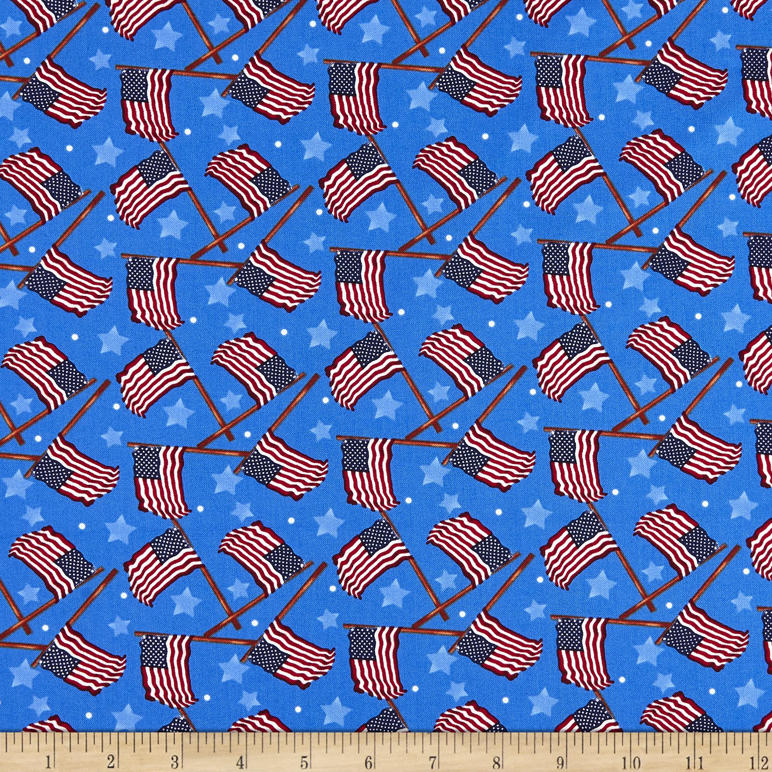 Henry Glass Teddy's America Tossed Flag Royal Quilting Fabric by the Yard - Premium Cotton Fabric for Quilting, Sewing & DIY Crafts - Perfect for Patriotic Quilts, Home Decor & Americana Projects