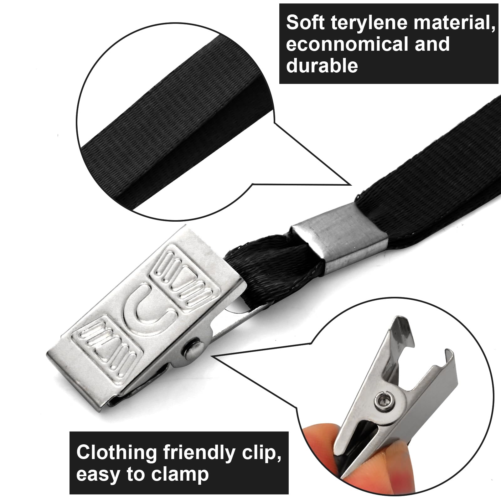 100 Pcs Lanyards & Name Tag Holders - Reusable ID Badge Set for Office, School & Events (Black)