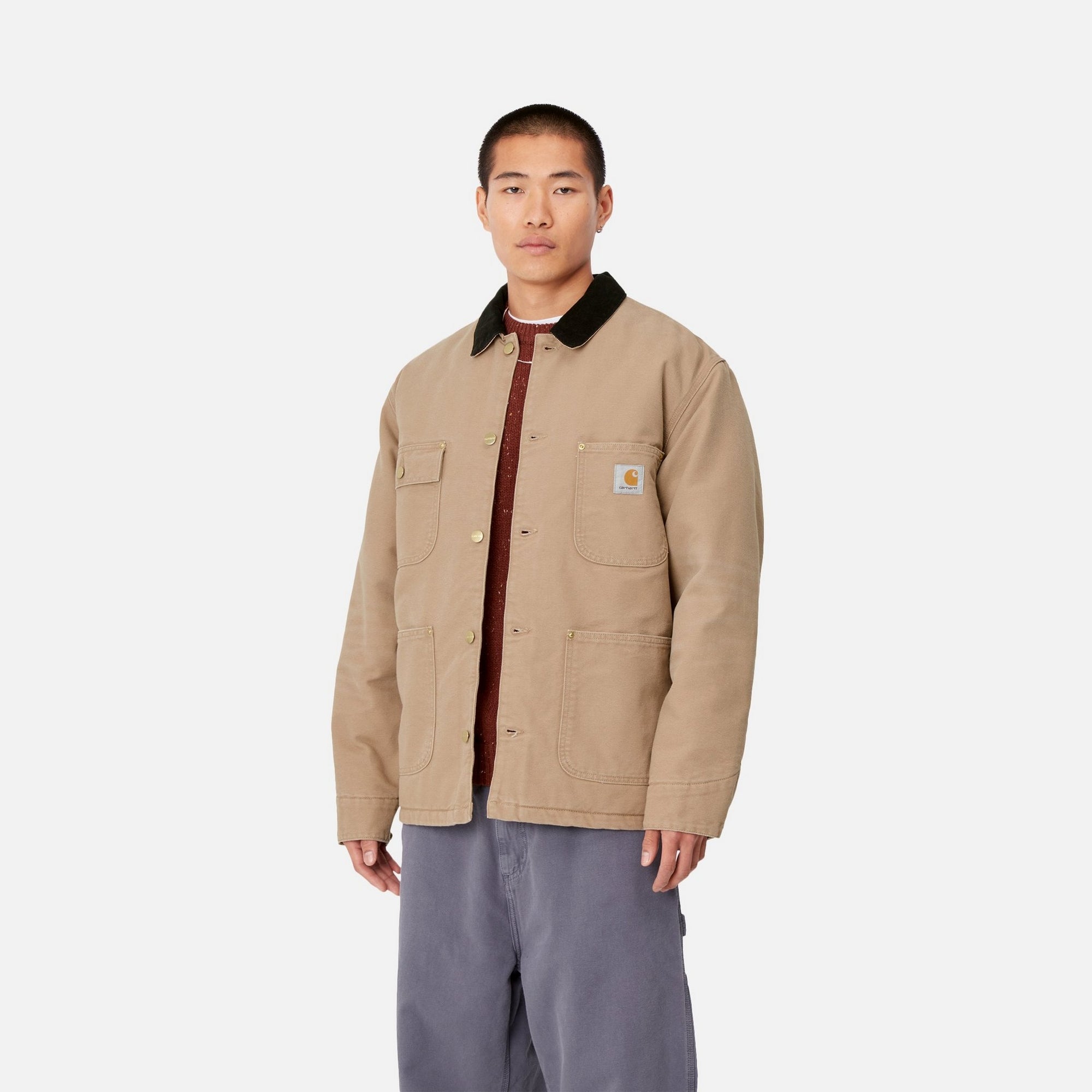 OG Chore Coat for Men - Winter Work Jacket in Peanut & Black Aged Canvas | Durable Outdoor Workwear for Cold Weather