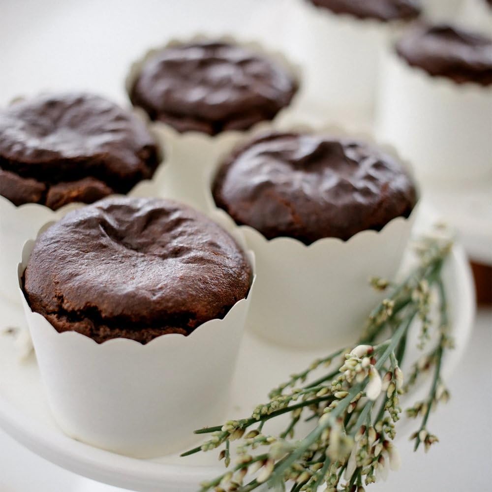 Blue Sky Simcha Collection Scalloped White Paper Baking Cups - Pack of 16 | Perfect for Cupcakes, Muffins & Party Desserts | Eco-Friendly & Disposable Baking Liners