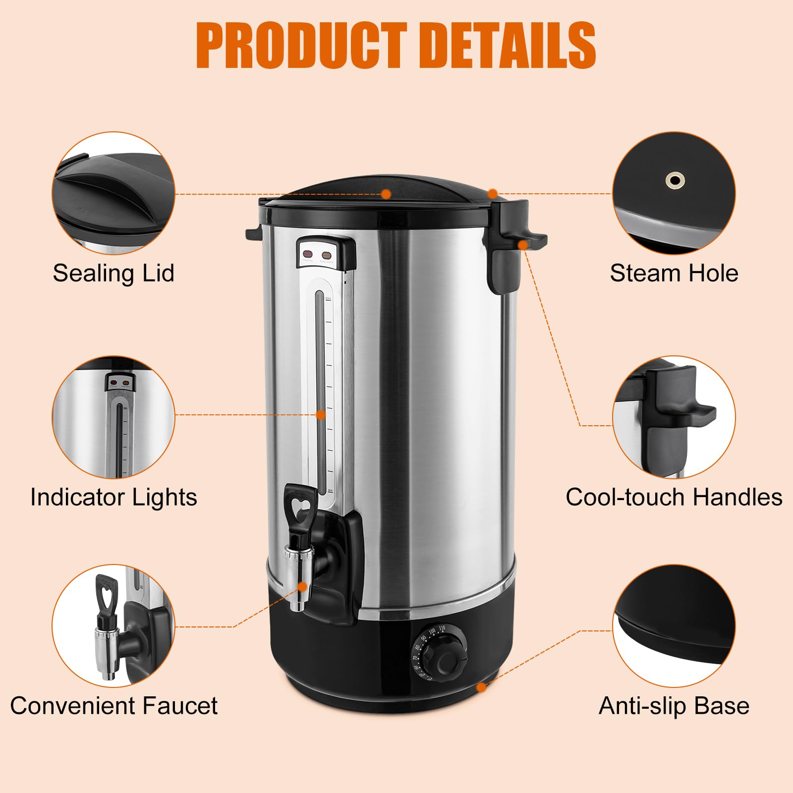 20L Commercial Electric Water Boiler with Spigot - Large Capacity Hot Water Dispenser for Coffee Shops, Milk Tea Stores, Restaurants & Office Break Rooms - Perfect for Making Coffee, Tea, Soups & Instant Meals