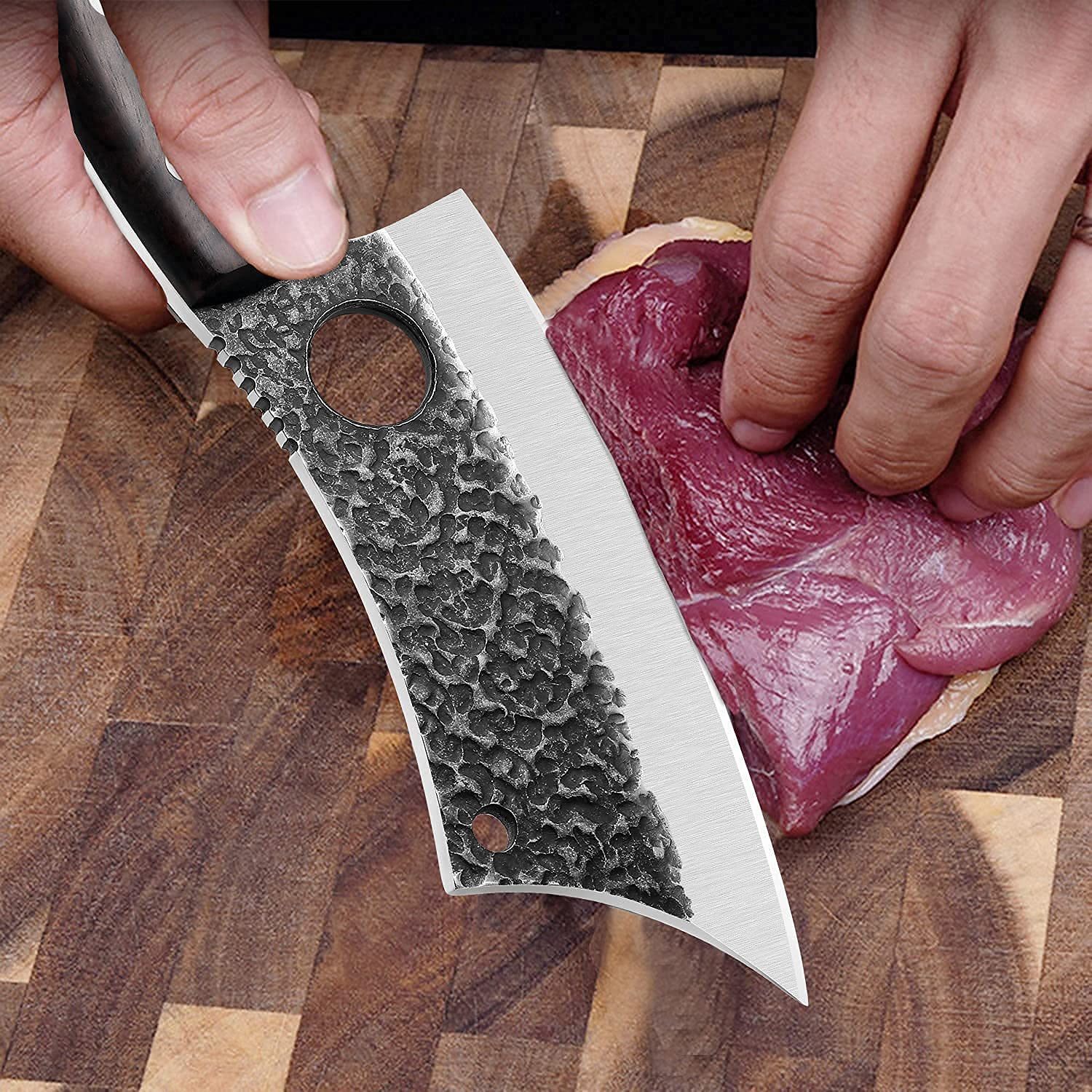 DRAGON RIOT Professional Butcher Knife - Heavy Duty Meat Cleaver for BBQ, Camping & Outdoor Cooking - High Carbon Steel Blade with Ergonomic Handle for Home Kitchen & Hunting