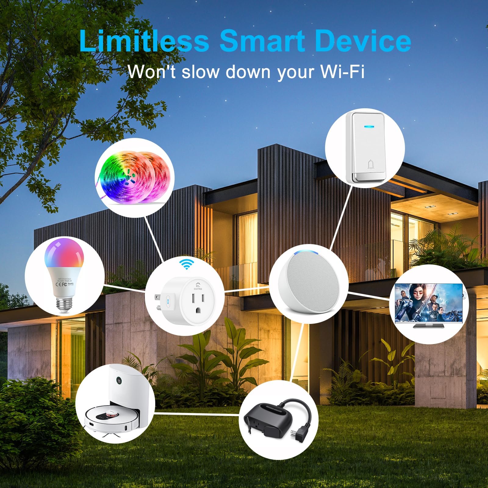 EIGHTREE Smart Plug Compatible with Alexa - WiFi Outlet with Voice Control, Timer Function, 10A/1200W, White - Perfect for Home Automation & Smart Lighting Control