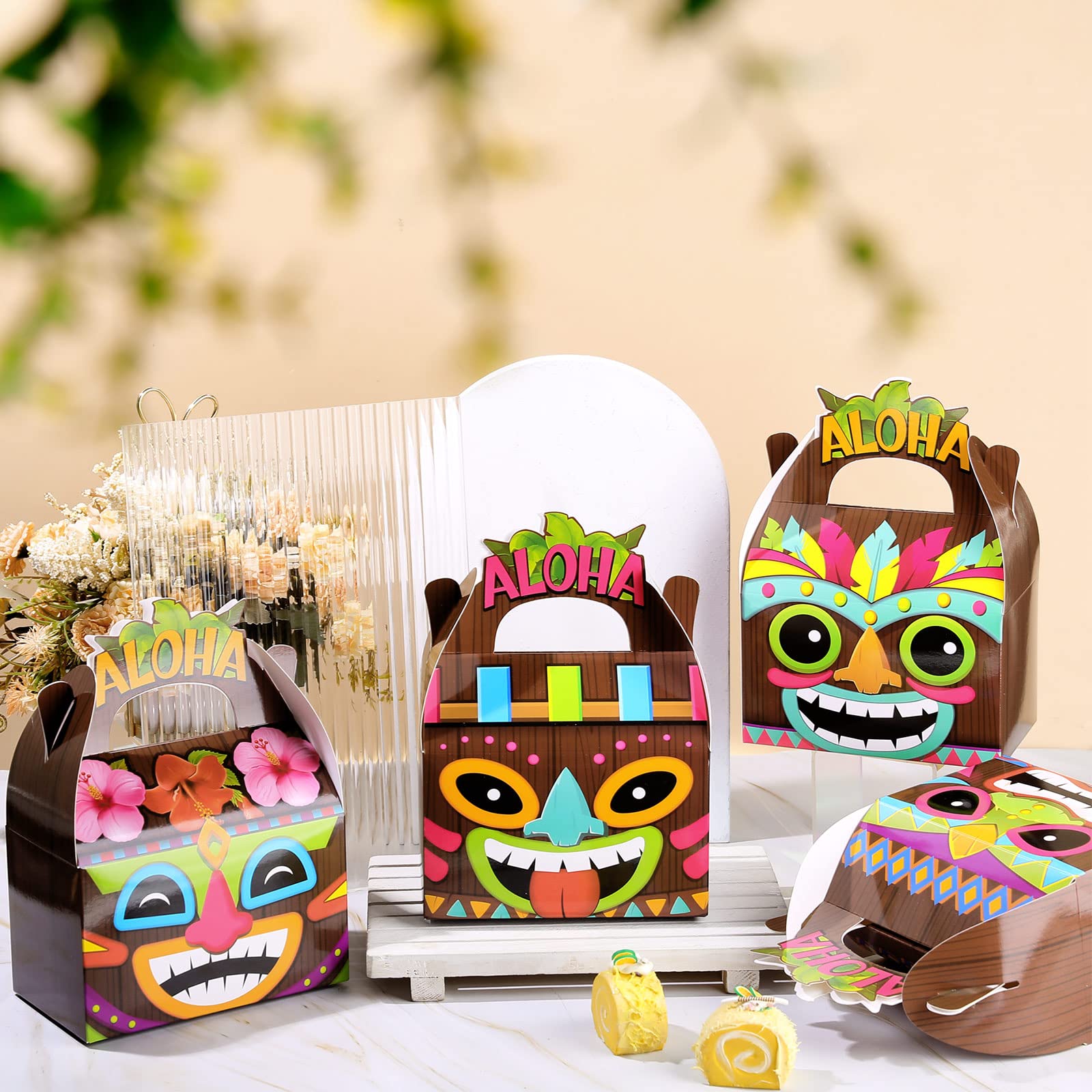 24-Piece Hawaiian Aloha Party Favor Boxes - Tropical Tiki Luau Treat Candy Gift Boxes with Handles | Perfect for Summer Beach Parties, Luau Themed Events & Birthday Celebrations