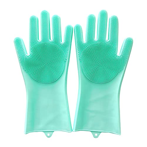 HUAYINGMEI Dishwashing Gloves - Extra Long Kitchen Cleaning Gloves with Scrub Brush - Perfect for Washing Dishes, Cleaning Sinks & Household Chores