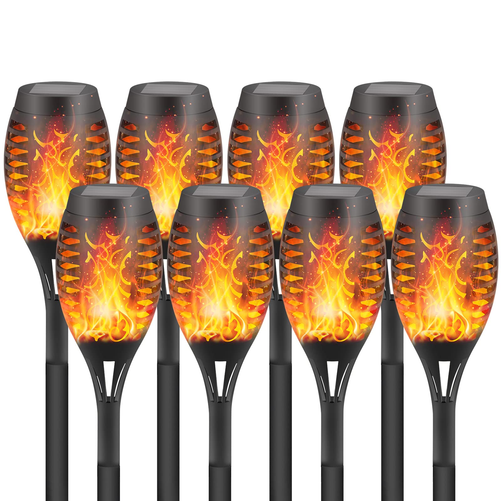 8 Pack Solar Flickering Flame Torch Lights - Waterproof LED Outdoor Solar Lights with Dancing Flame Effect for Garden, Patio, Pathway, and Yard Decoration