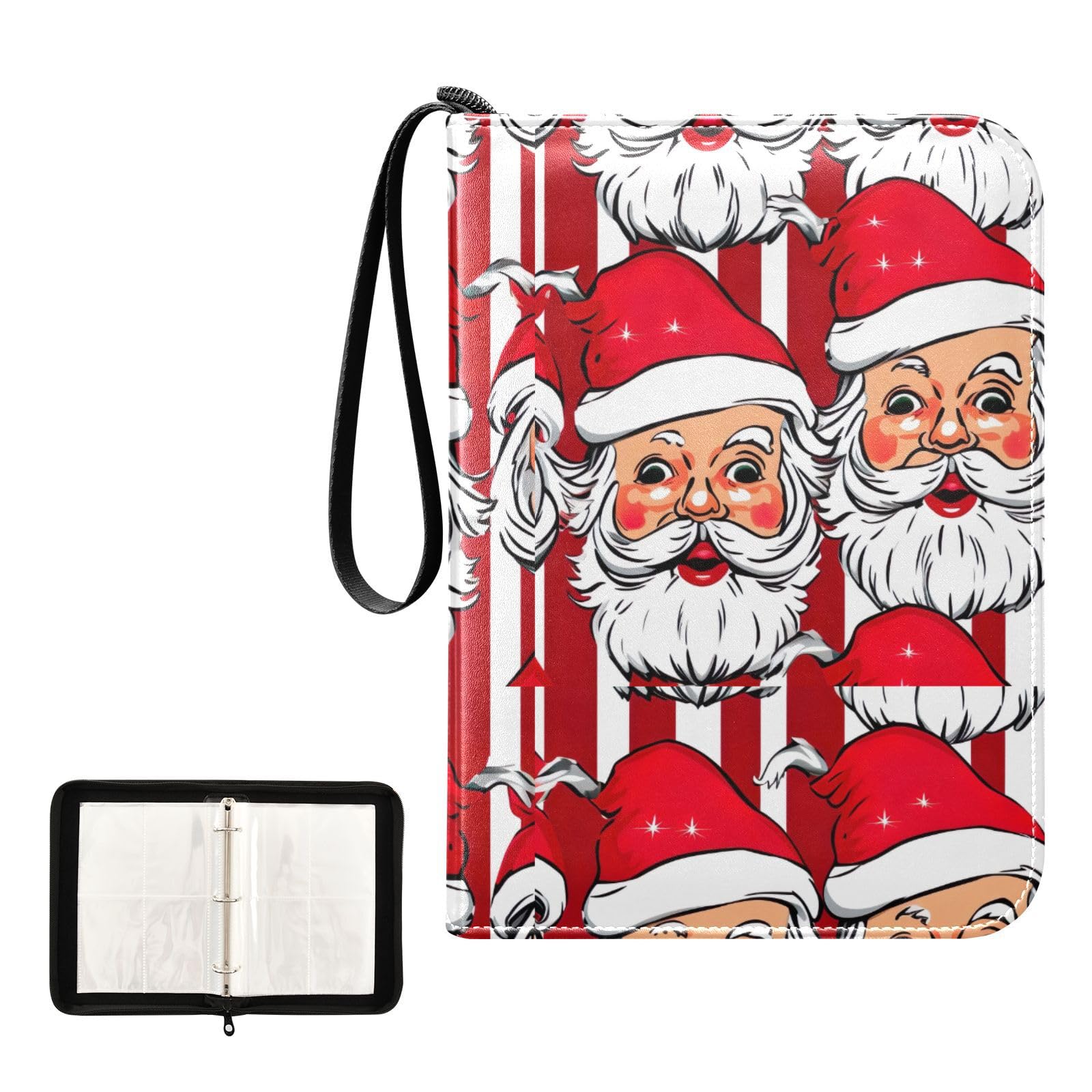 Christmas Santa Claus 4-Pocket Trading Card Binder with 50 Sleeves - Holds 400 Cards, 3-Ring Design for Sports & Collectible Cards - Perfect for Holiday Gifts, Card Trading Events & Collector Storage